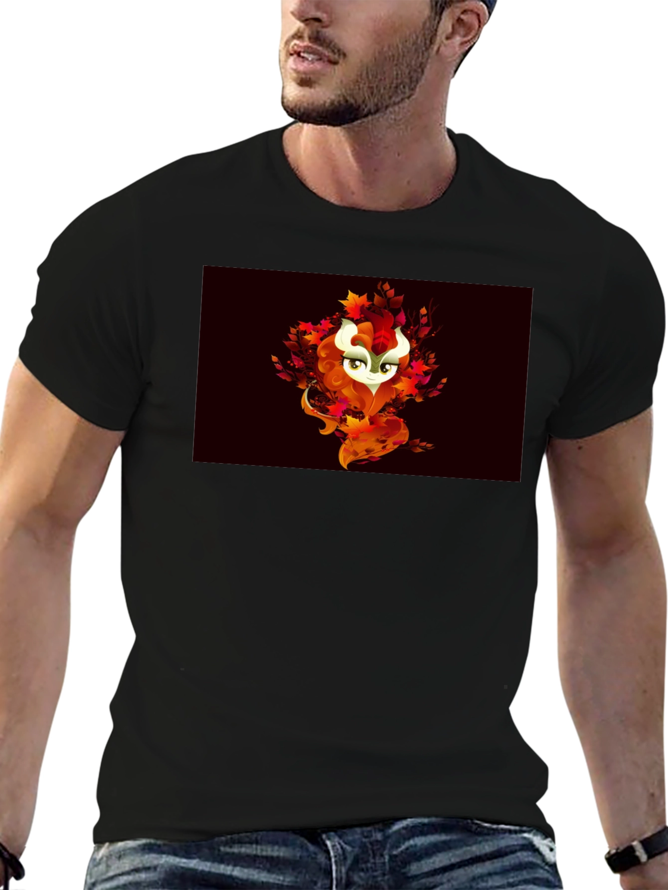 Autumn Spirit Graphic Tee - Black Cotton Blend