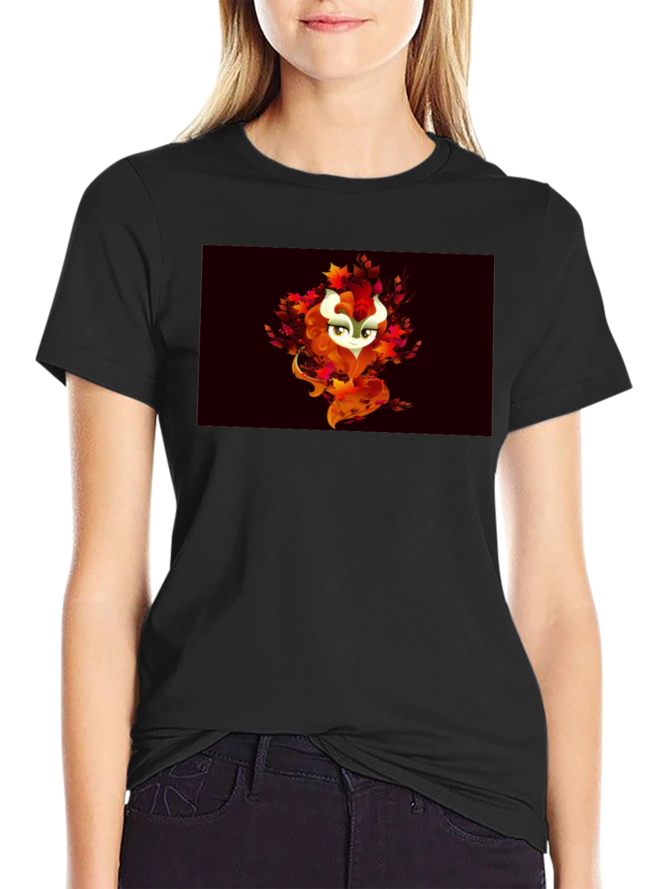 Autumn Spirit Graphic Tee - Black Cotton Blend