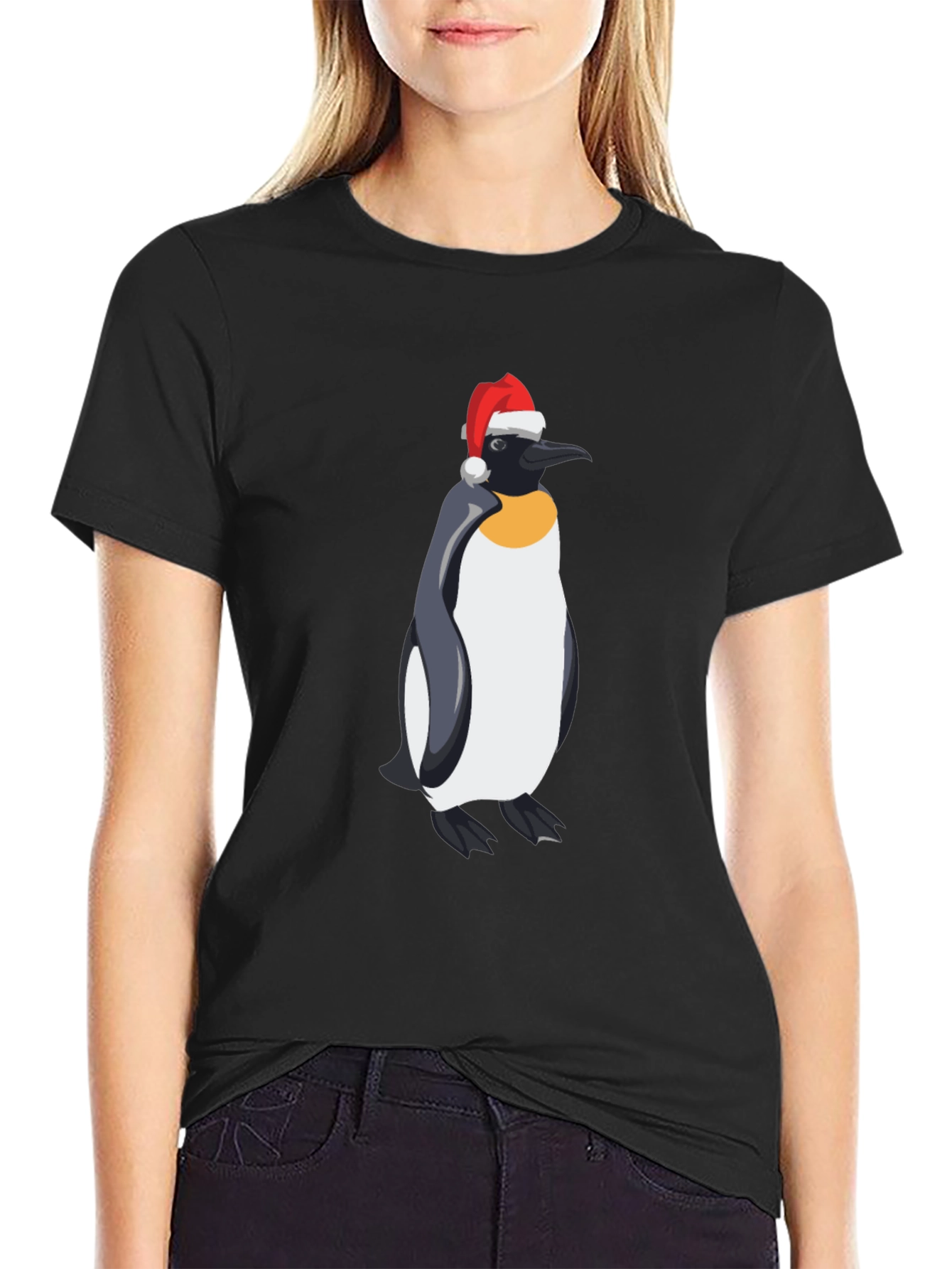 Penguin Santa Hat Graphic Tee - Holiday Style