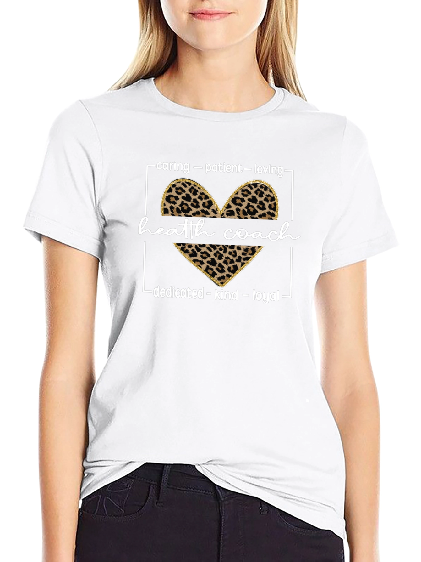 Health Coach Leopard Heart Graphic T-Shirt