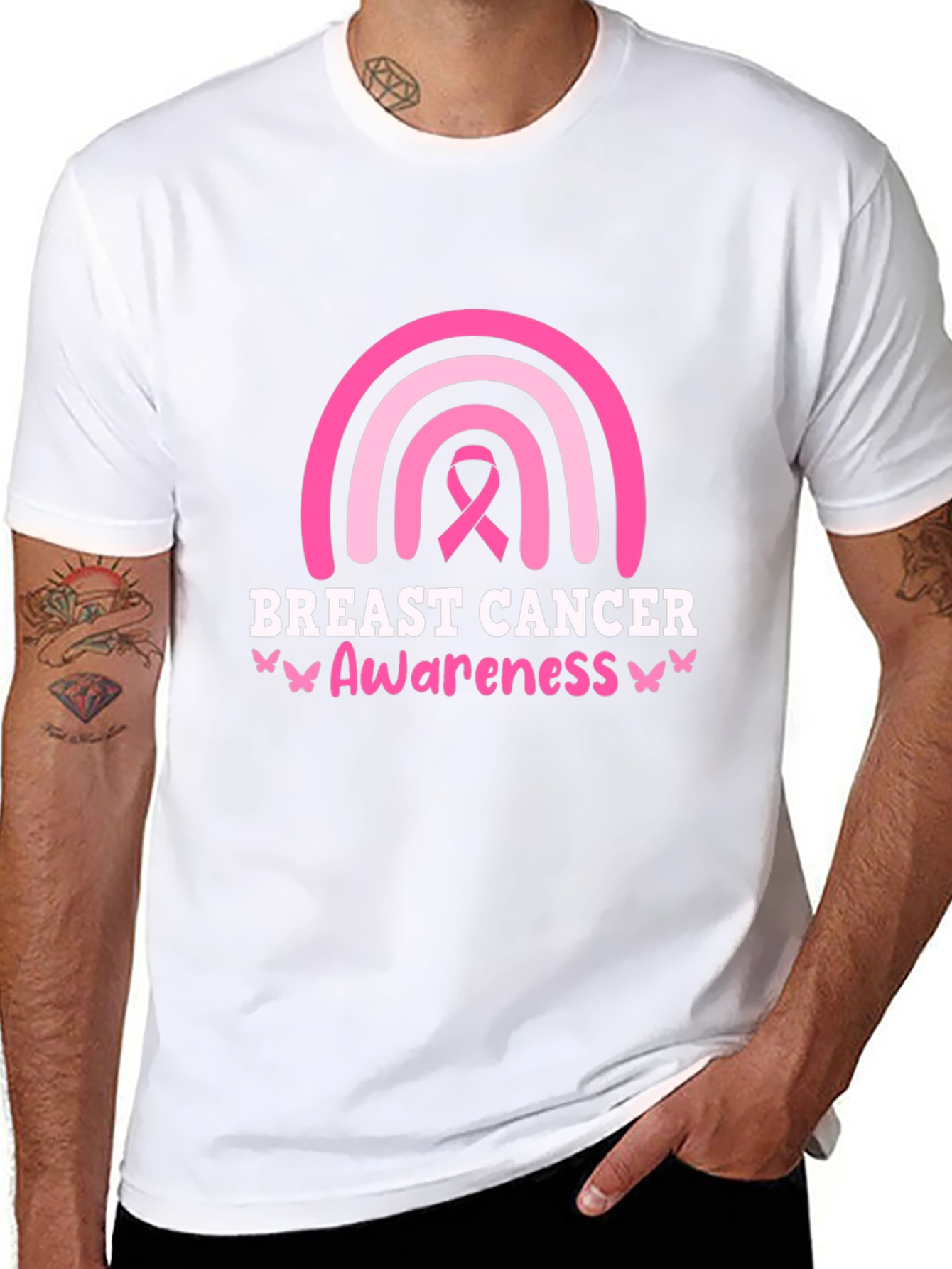 Breast Cancer Awareness Ribbon Rainbow Graphic T-Shirt