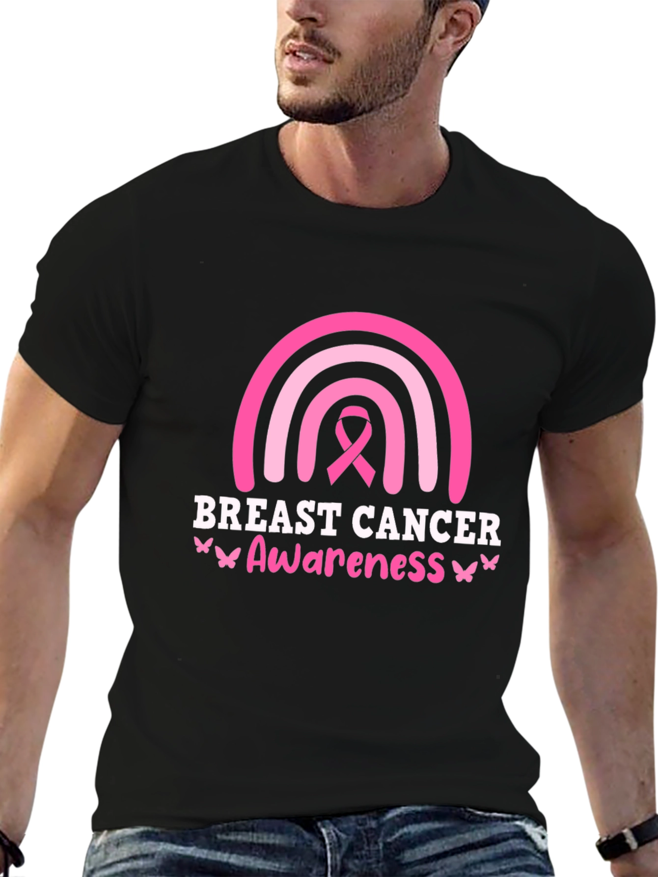 Breast Cancer Awareness Ribbon Rainbow Graphic T-Shirt