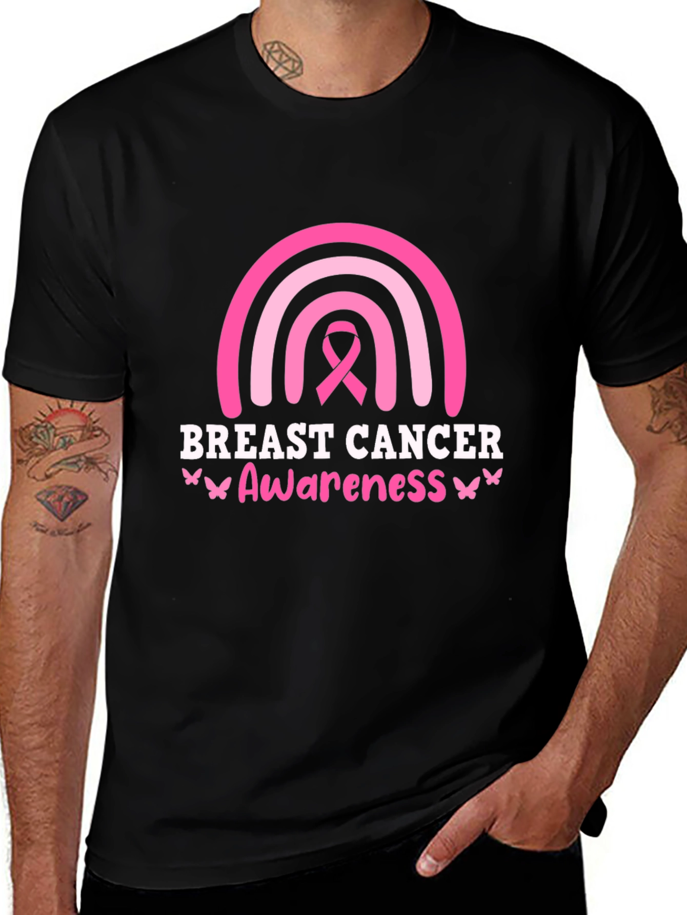 Breast Cancer Awareness Ribbon Rainbow Graphic T-Shirt