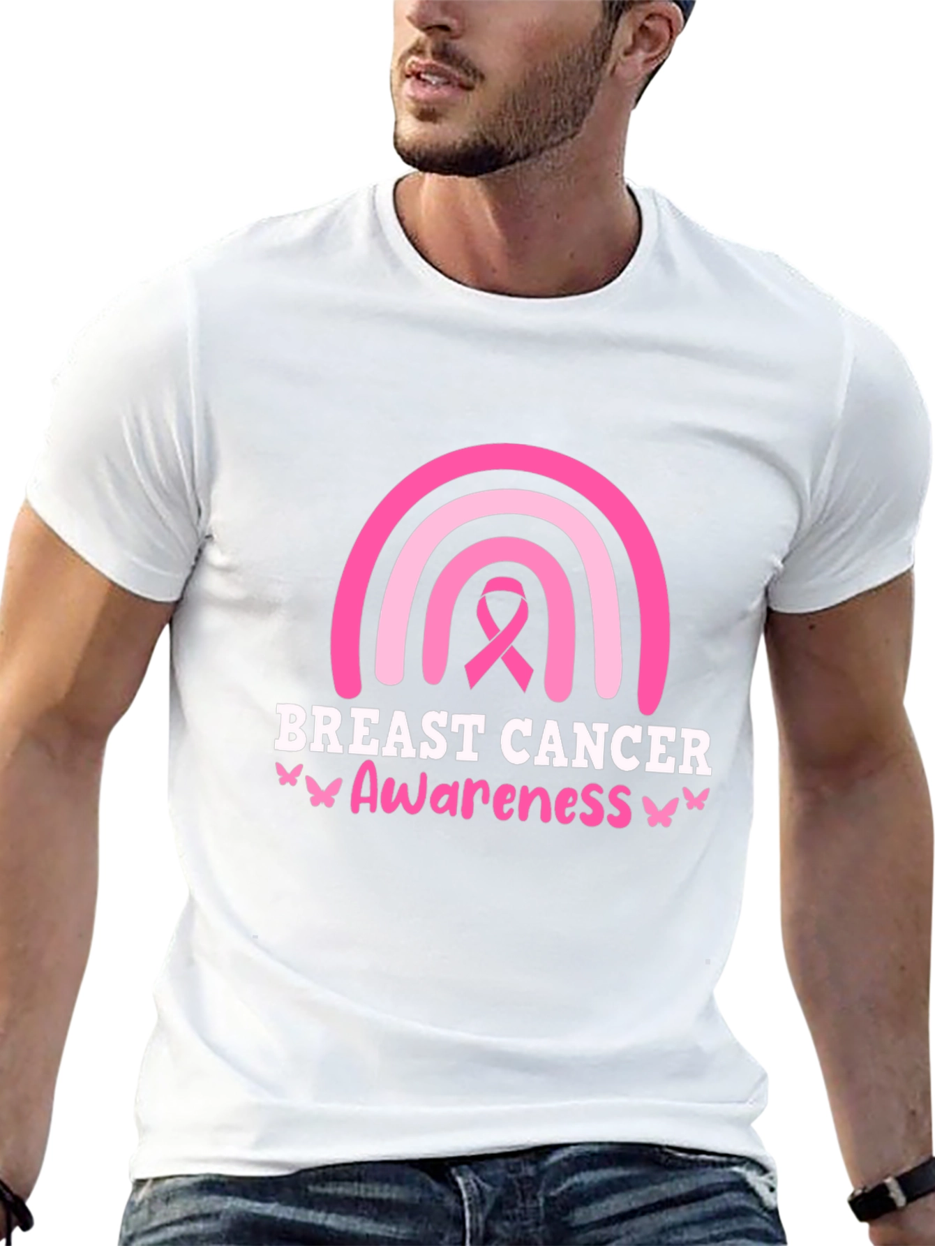 Breast Cancer Awareness Ribbon Rainbow Graphic T-Shirt