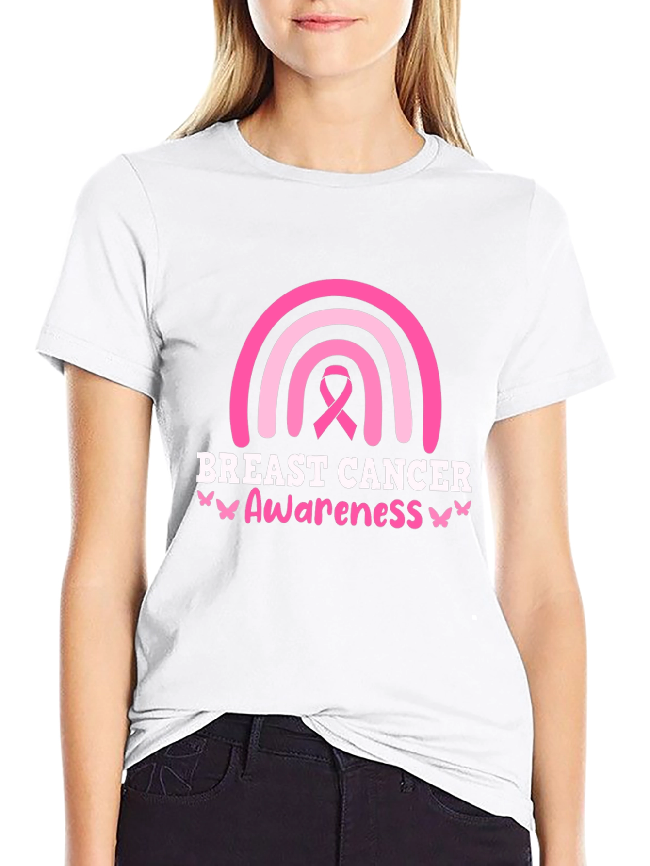 Breast Cancer Awareness Ribbon Rainbow Graphic T-Shirt