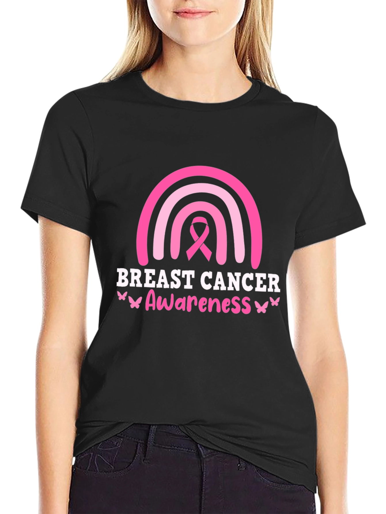 Breast Cancer Awareness Ribbon Rainbow Graphic T-Shirt