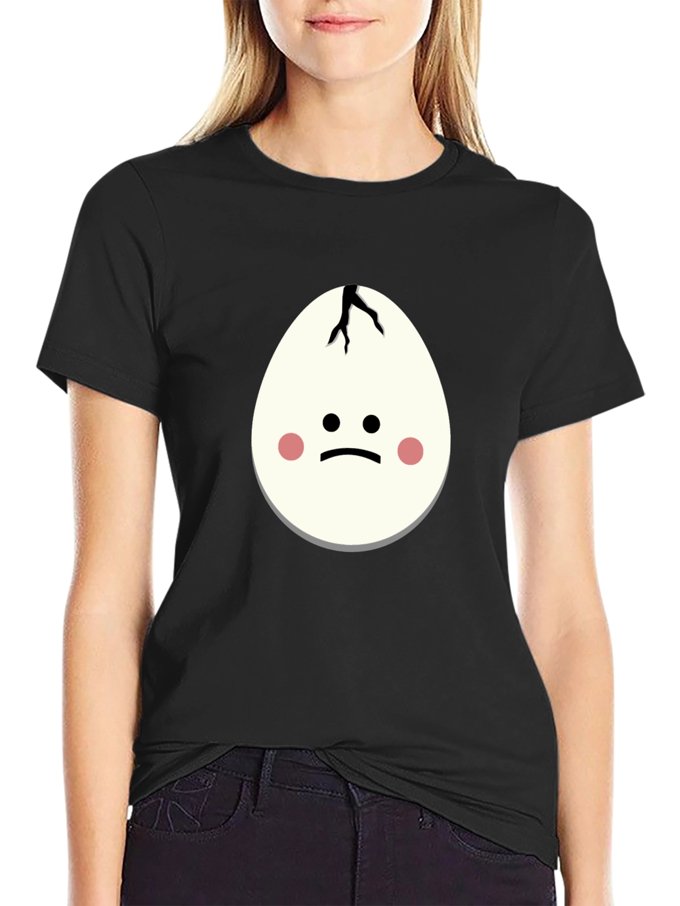 Cracked Egg Face Graphic T-Shirt - Unisex Black Tee
