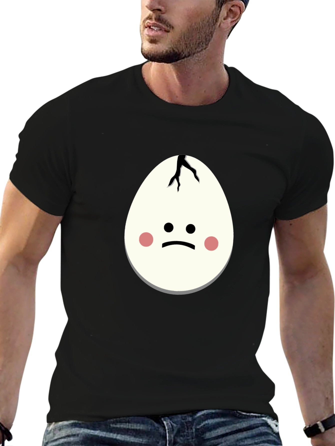 Cracked Egg Face Graphic T-Shirt - Unisex Black Tee