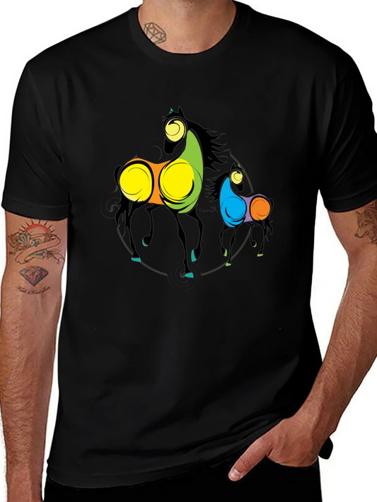 Abstract Horse Graphic Black T-Shirt