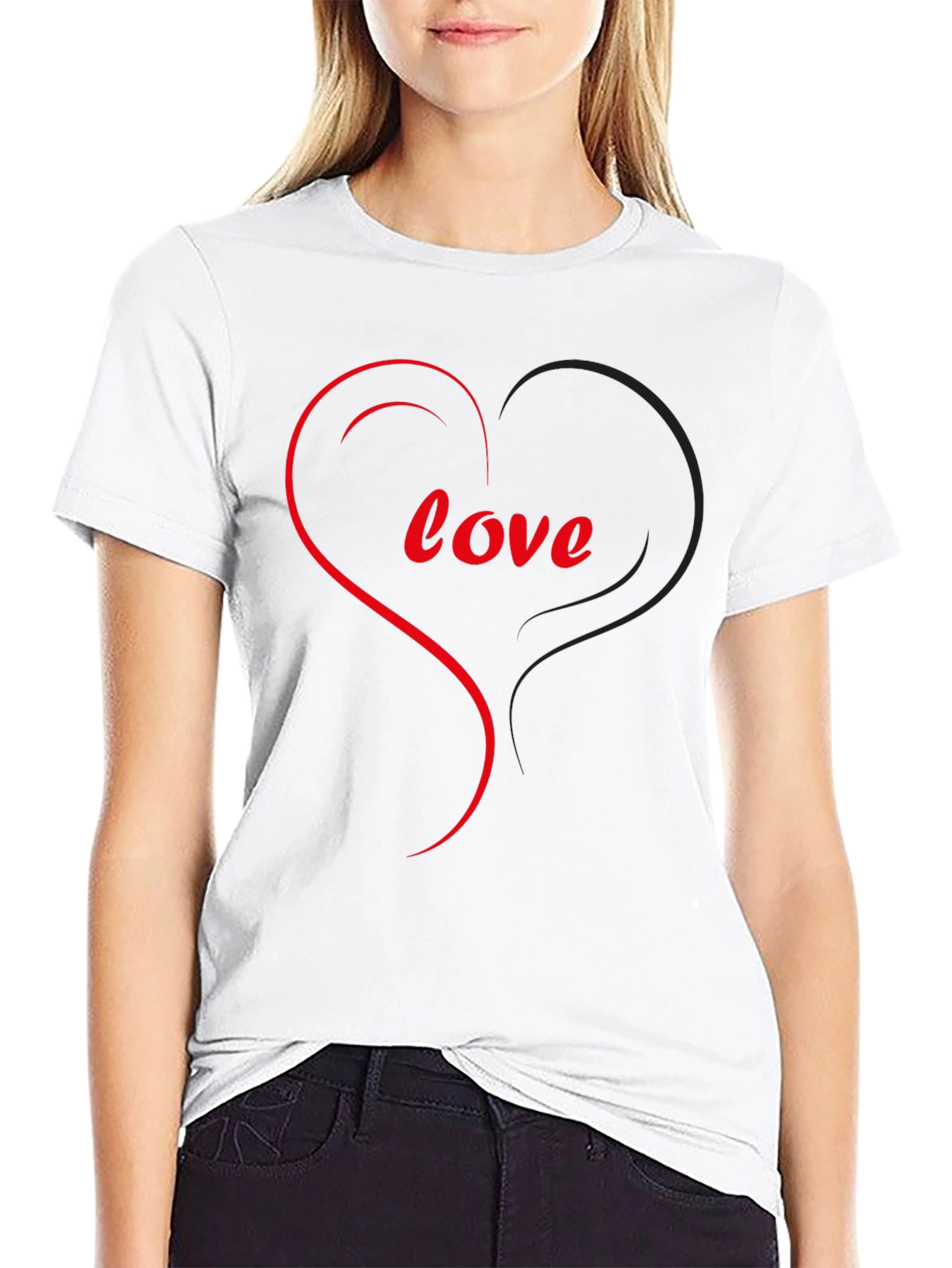 Love Heart Graphic Black T-Shirt