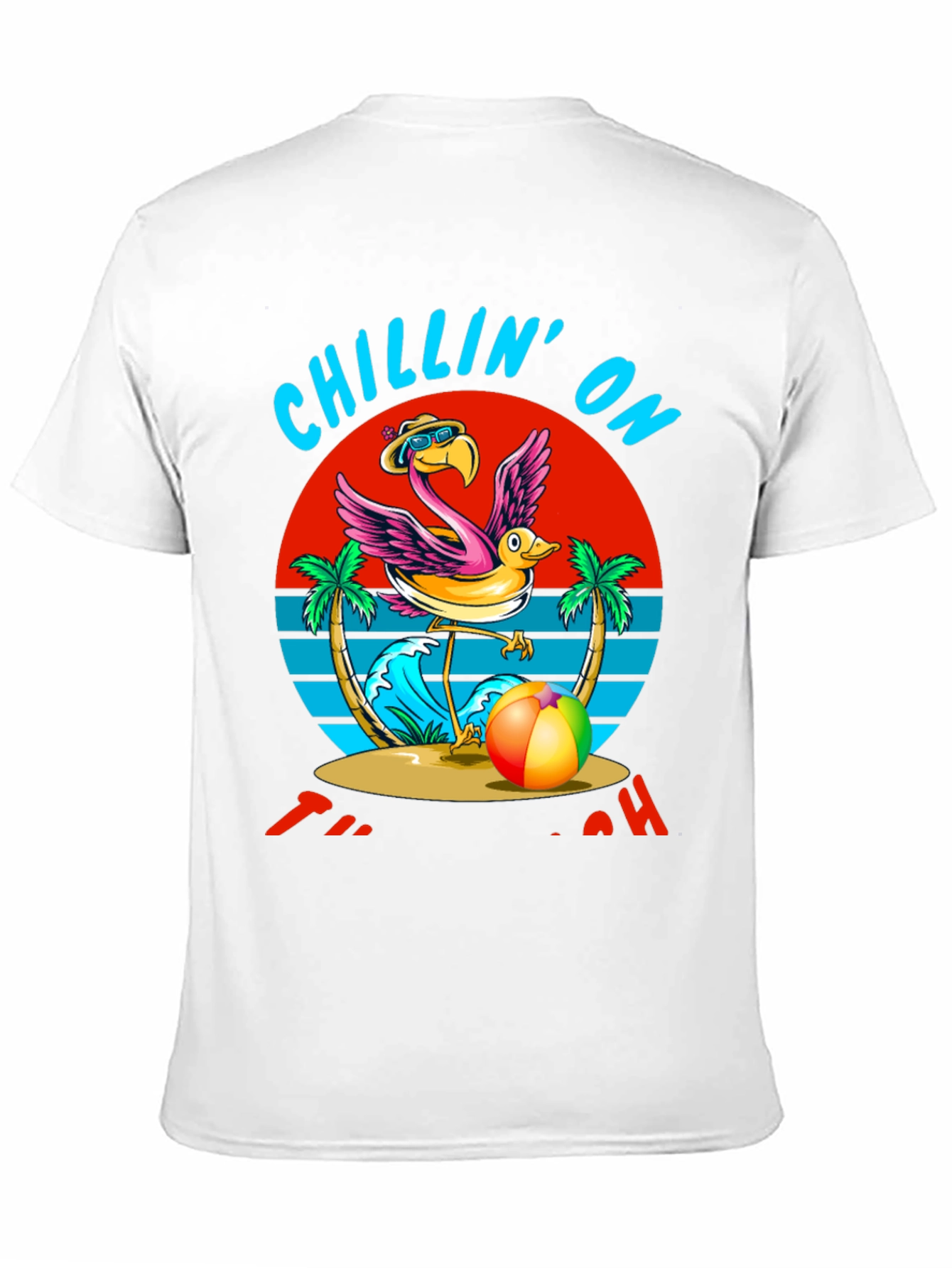 Chillin On The Beach T-Shirt Flamingo Design