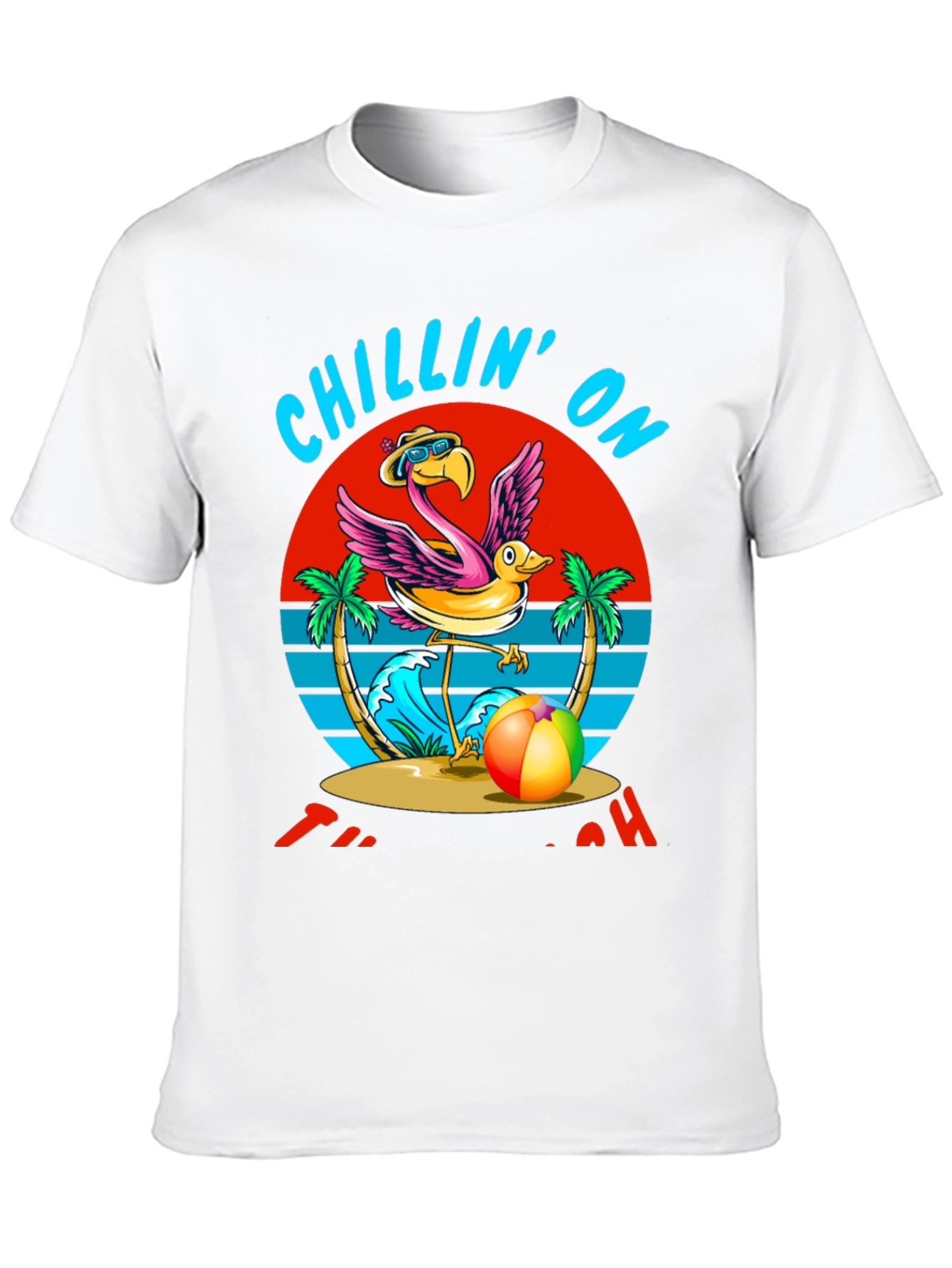 Chillin On The Beach T-Shirt Flamingo Design