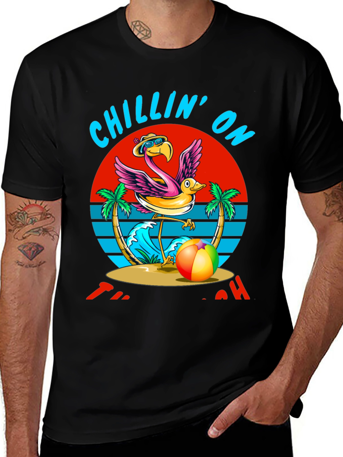 Chillin On The Beach T-Shirt Flamingo Design