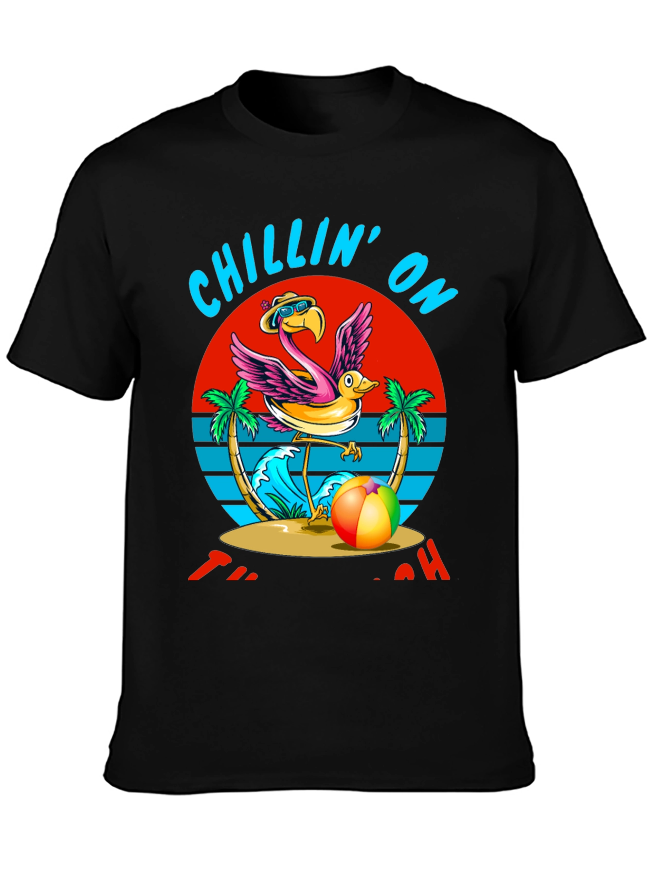 Chillin On The Beach T-Shirt Flamingo Design