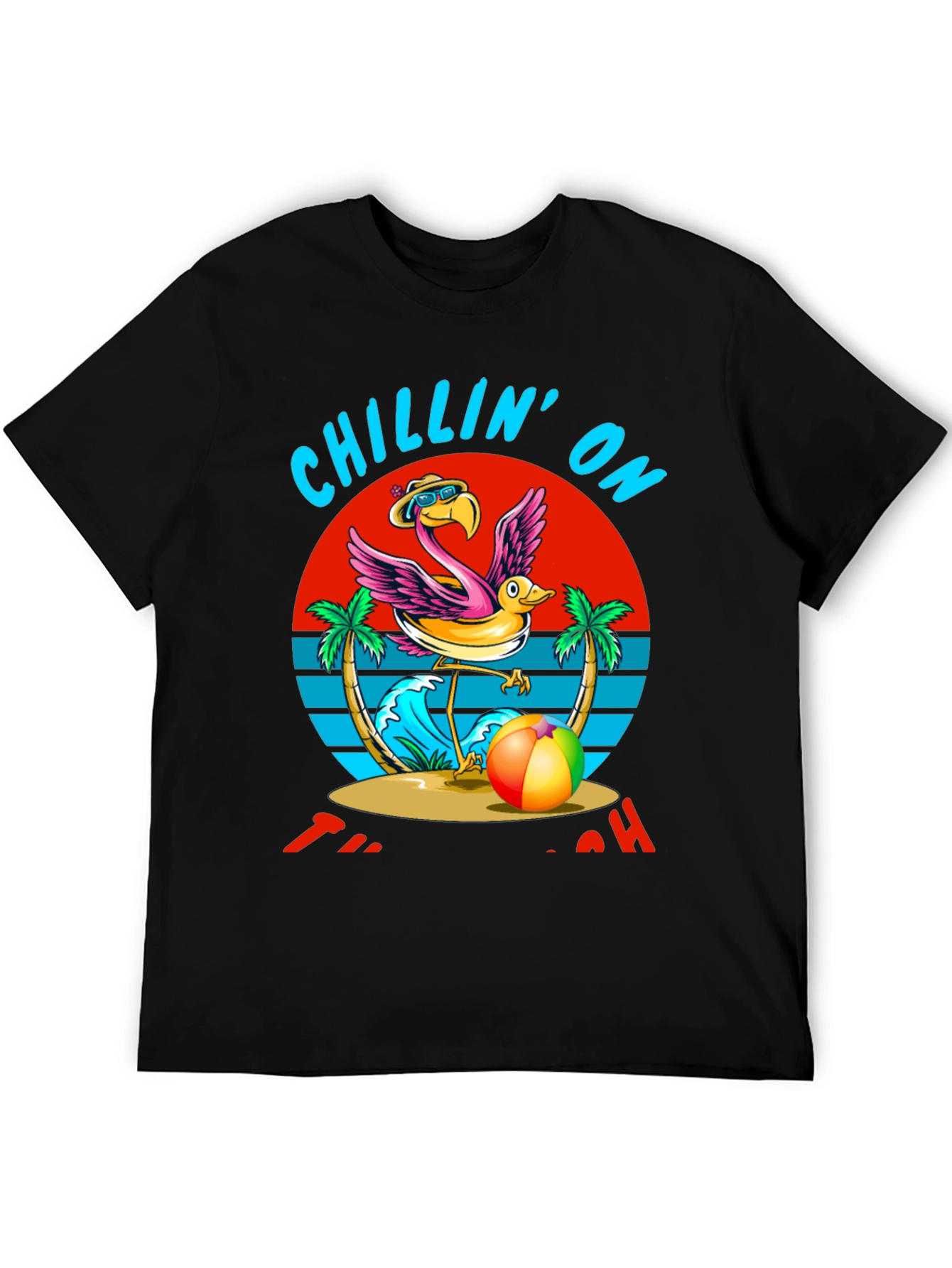 Chillin On The Beach T-Shirt Flamingo Design