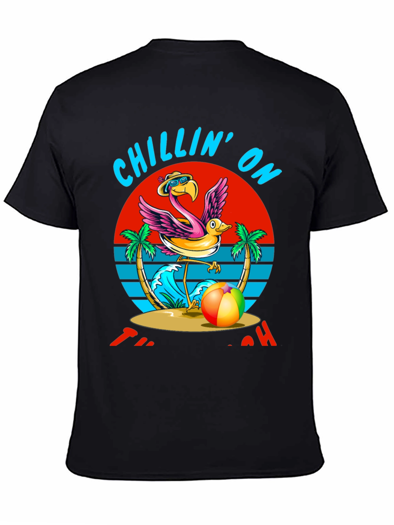 Chillin On The Beach T-Shirt Flamingo Design