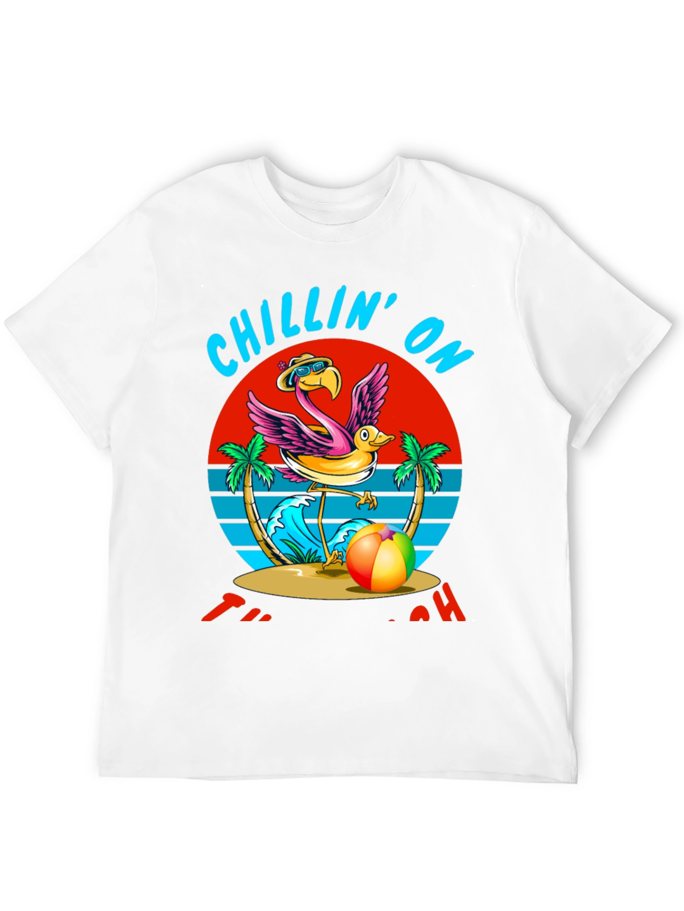 Chillin On The Beach T-Shirt Flamingo Design