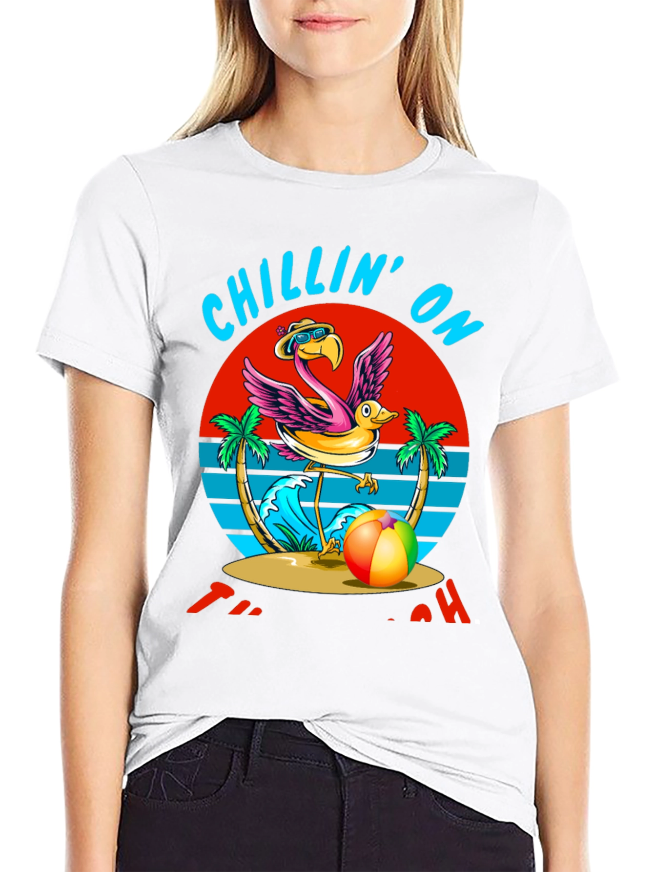 Chillin On The Beach T-Shirt Flamingo Design