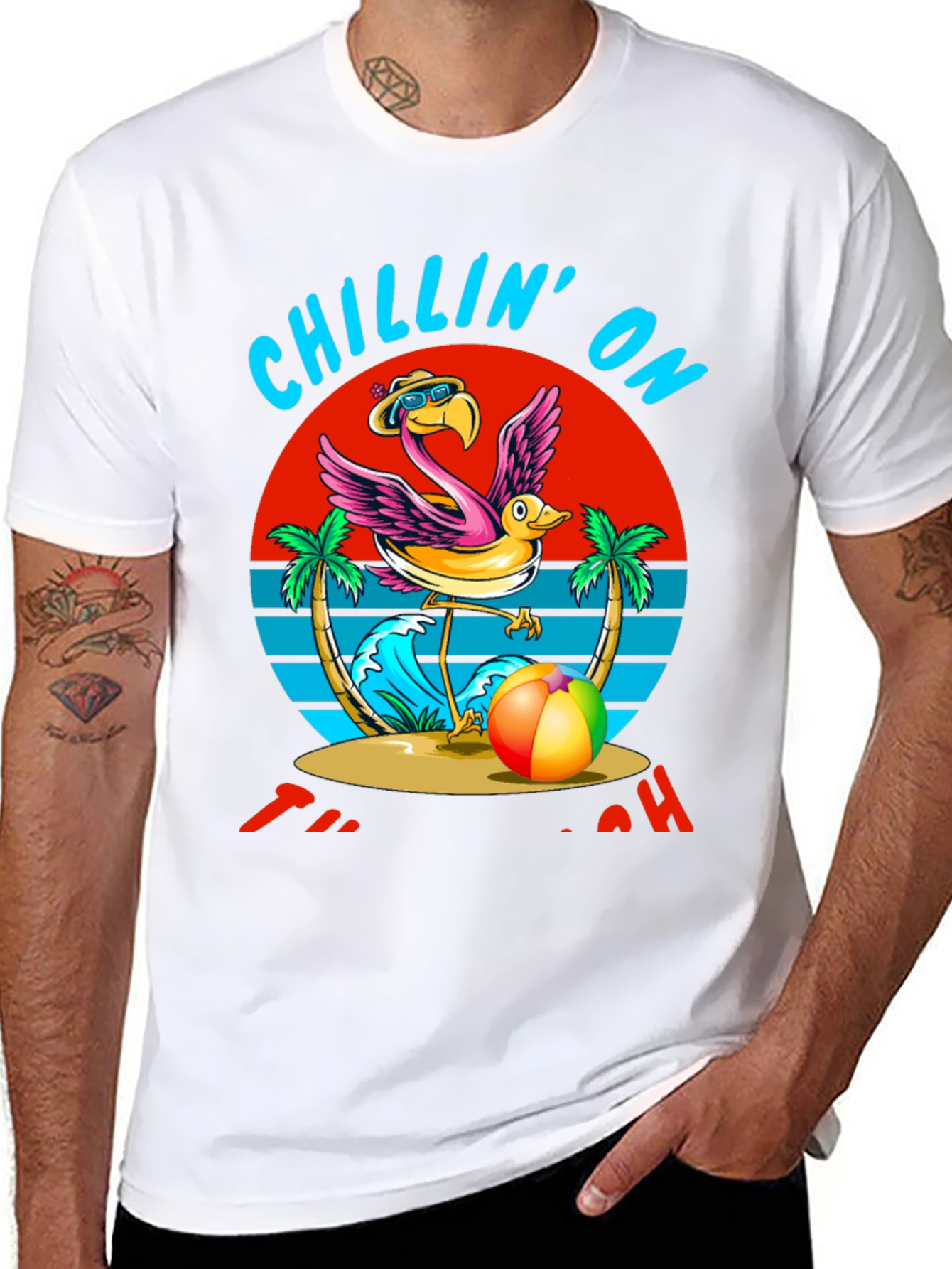 Chillin On The Beach T-Shirt Flamingo Design
