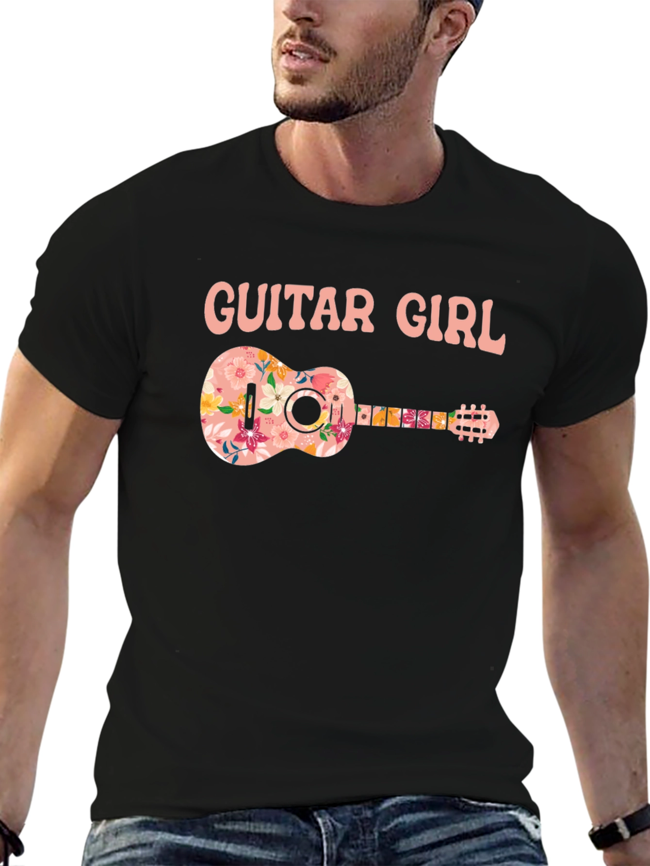 Guitar Girl Floral Graphic T-Shirt