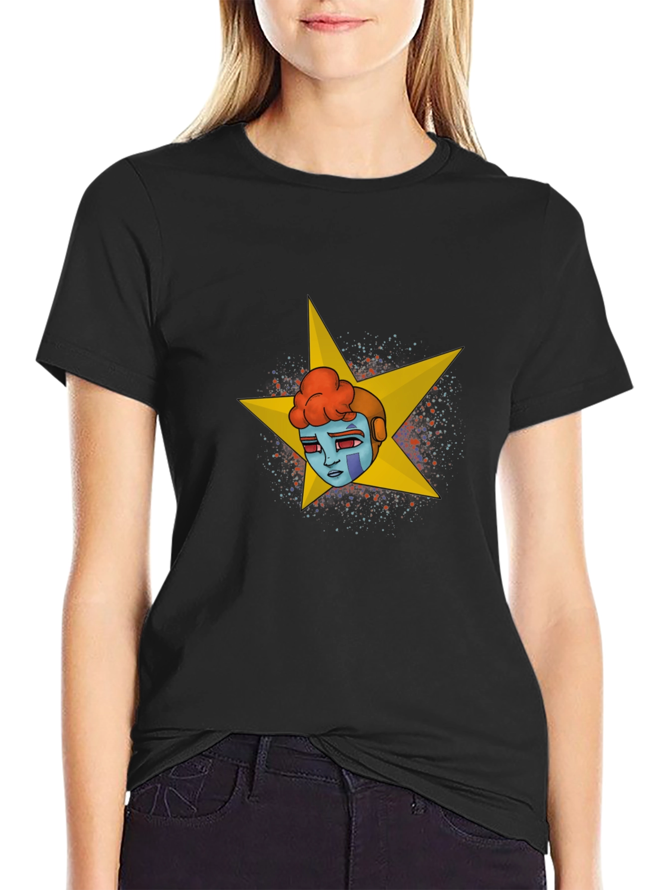 Black Graphic Tee - Retro Robot Star