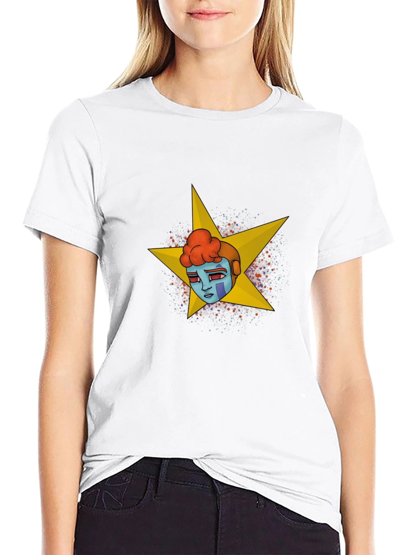 Black Graphic Tee - Retro Robot Star