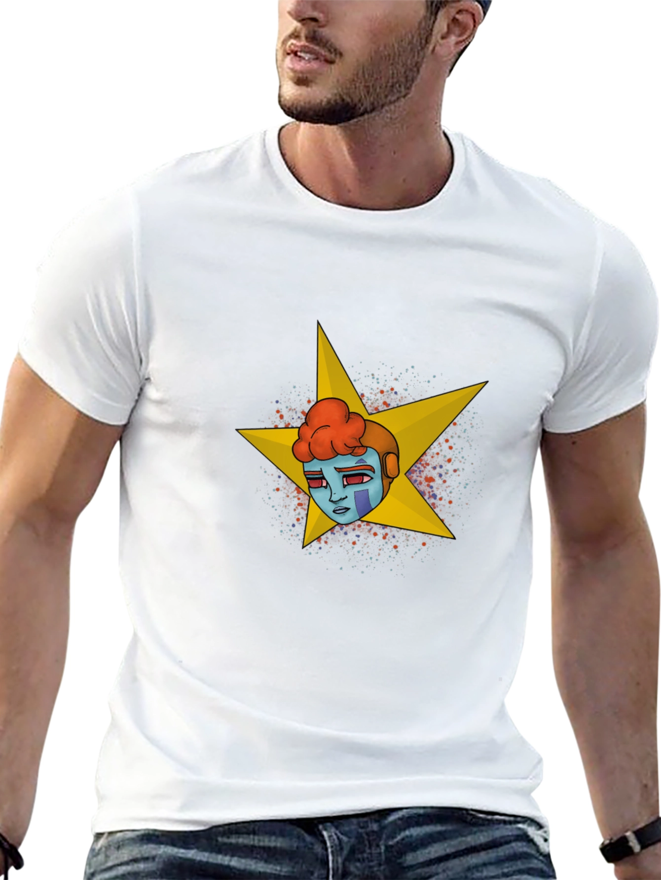 Black Graphic Tee - Retro Robot Star