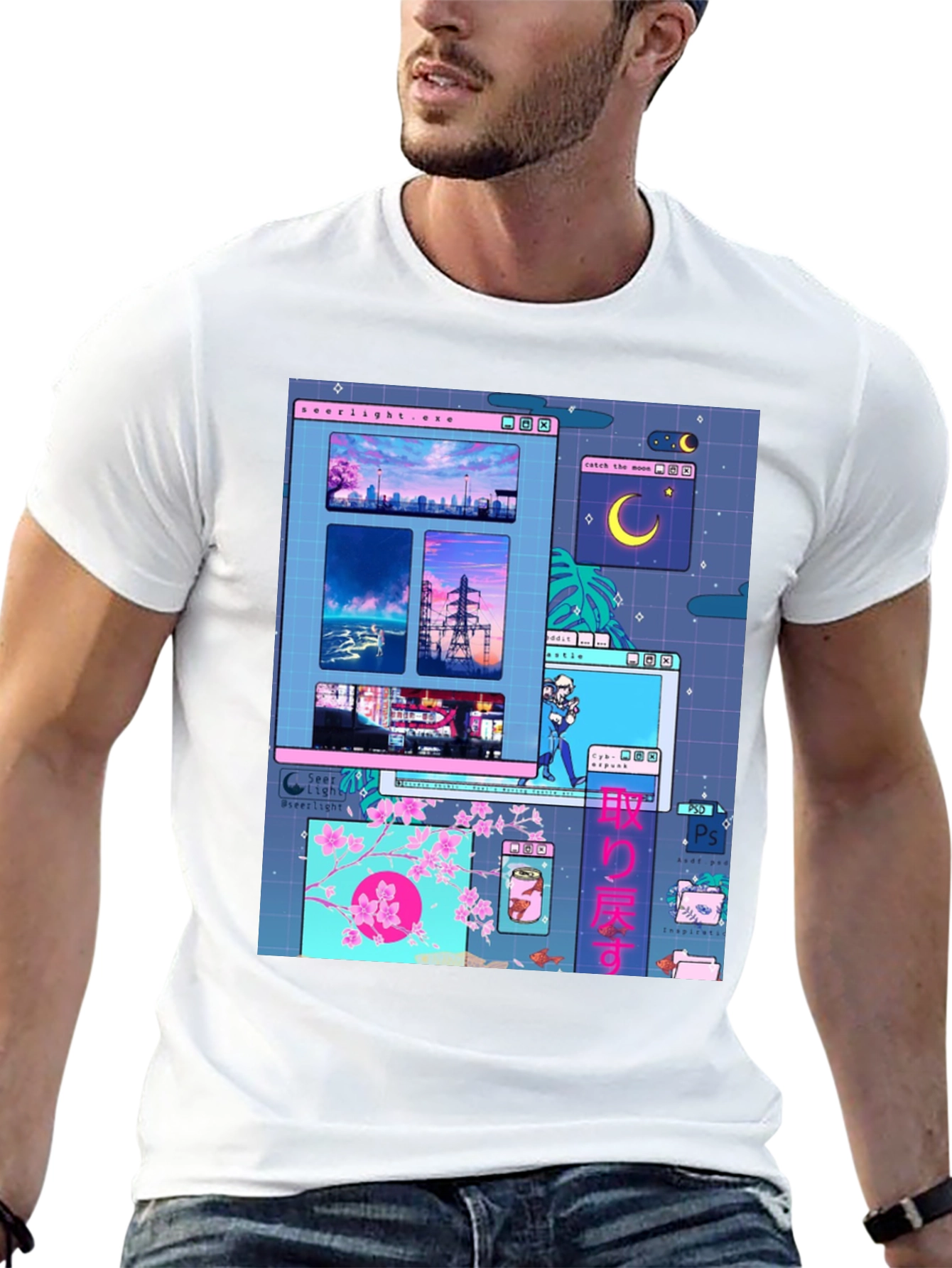 Aesthetic Vaporwave Anime Black T-Shirt
