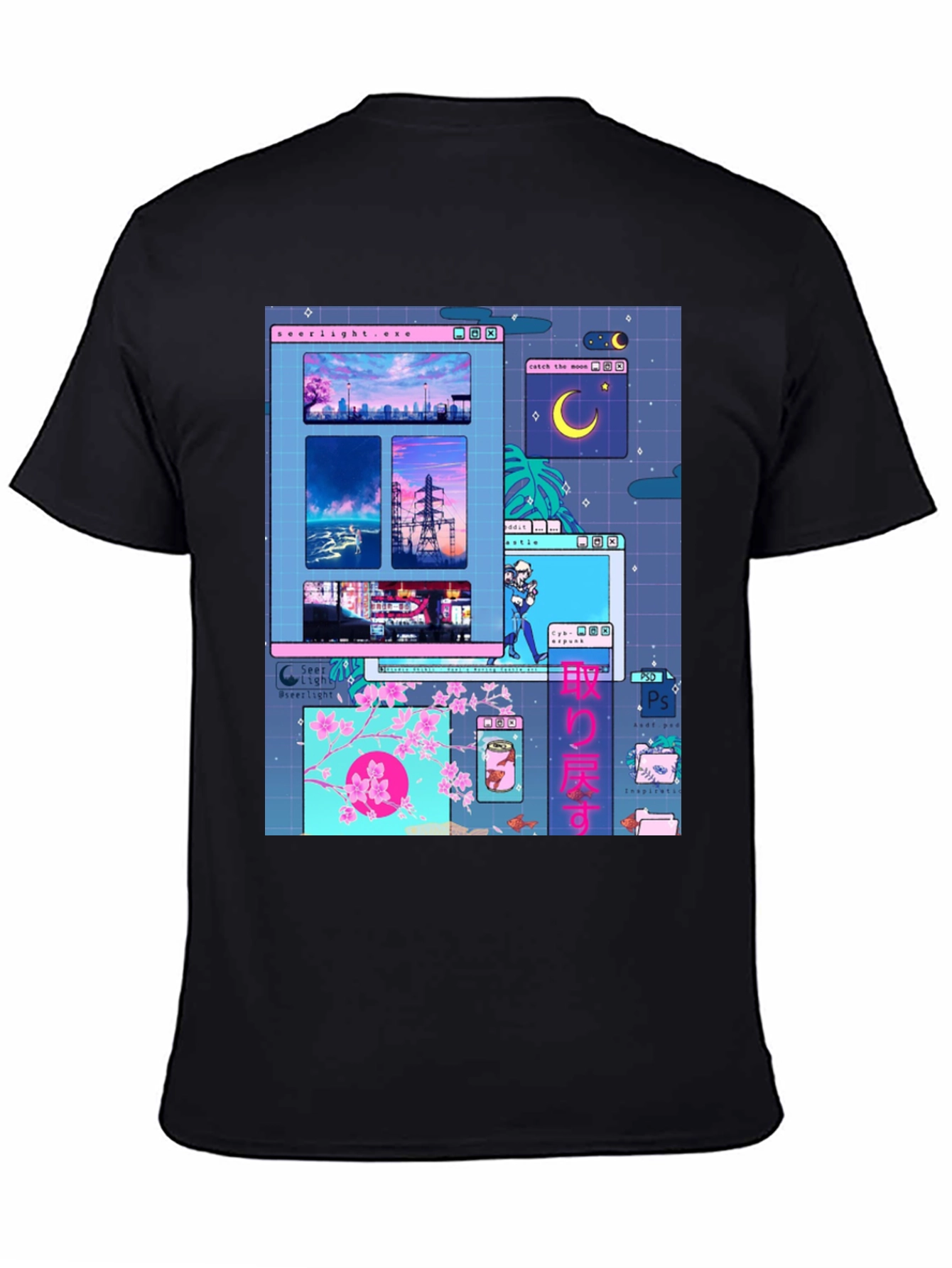 Aesthetic Vaporwave Anime Black T-Shirt