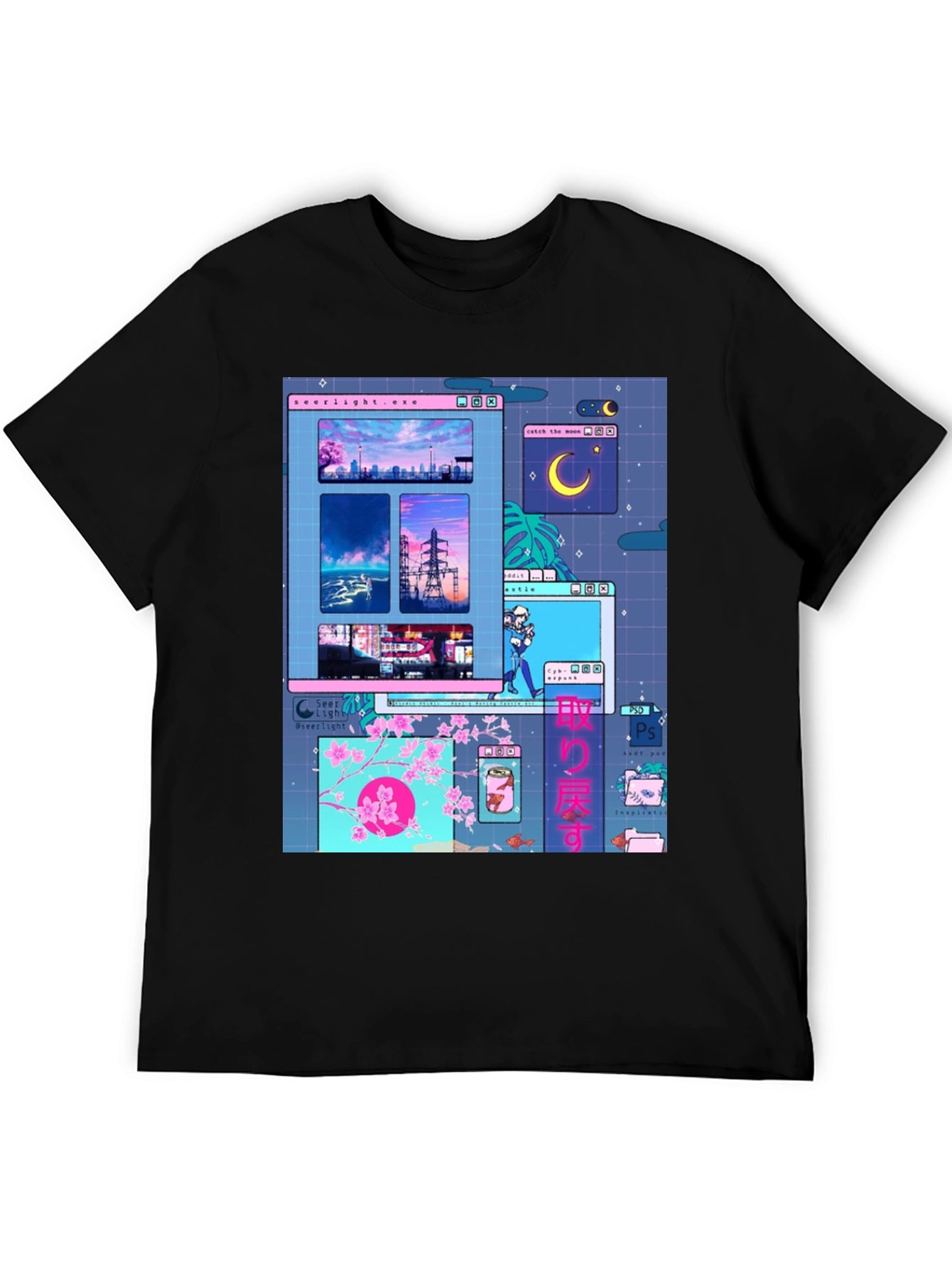 Aesthetic Vaporwave Anime Black T-Shirt