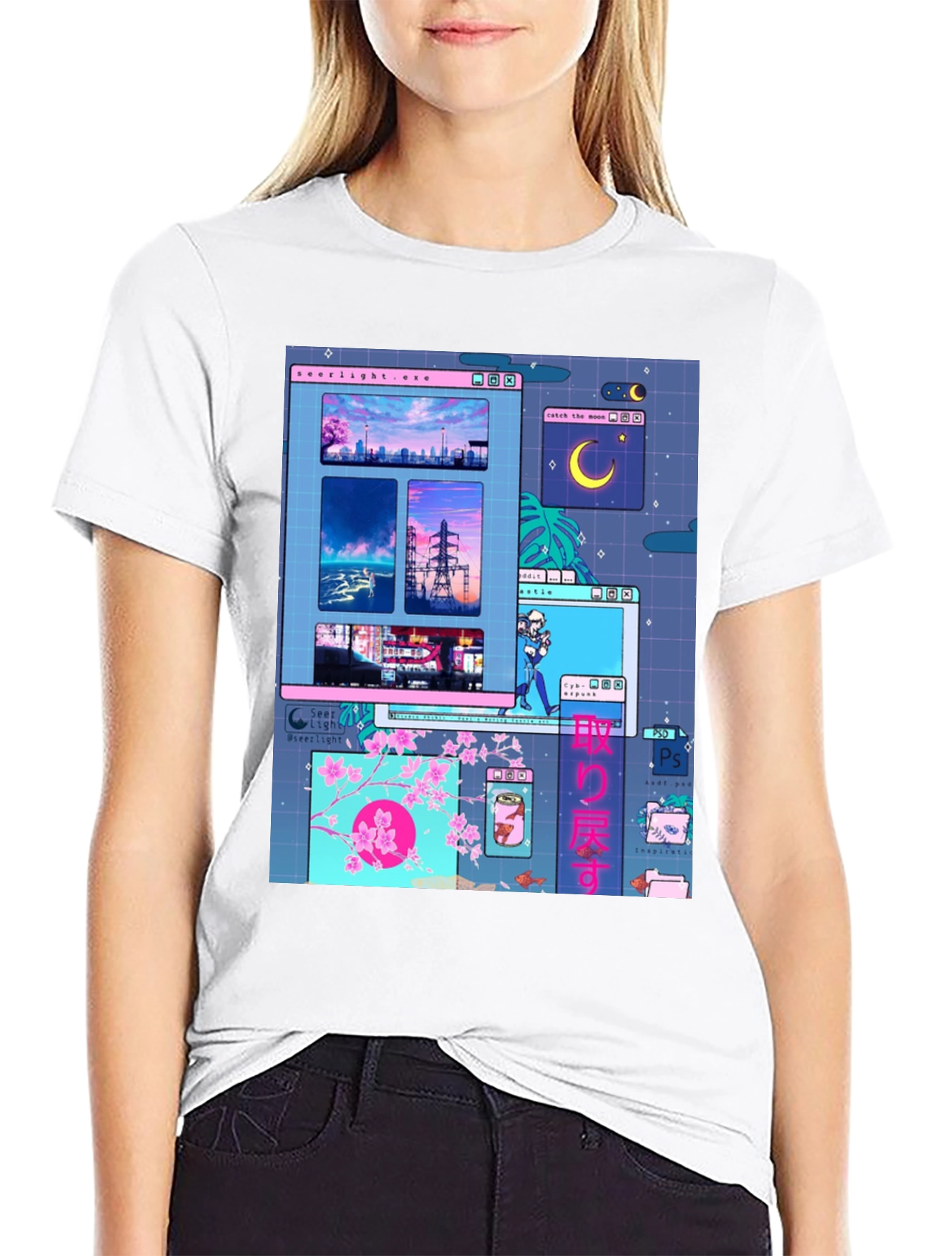 Aesthetic Vaporwave Anime Black T-Shirt
