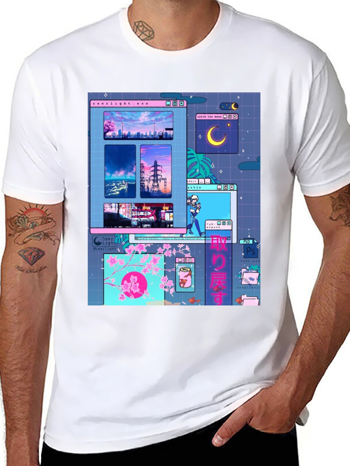 Aesthetic Vaporwave Anime Black T-Shirt
