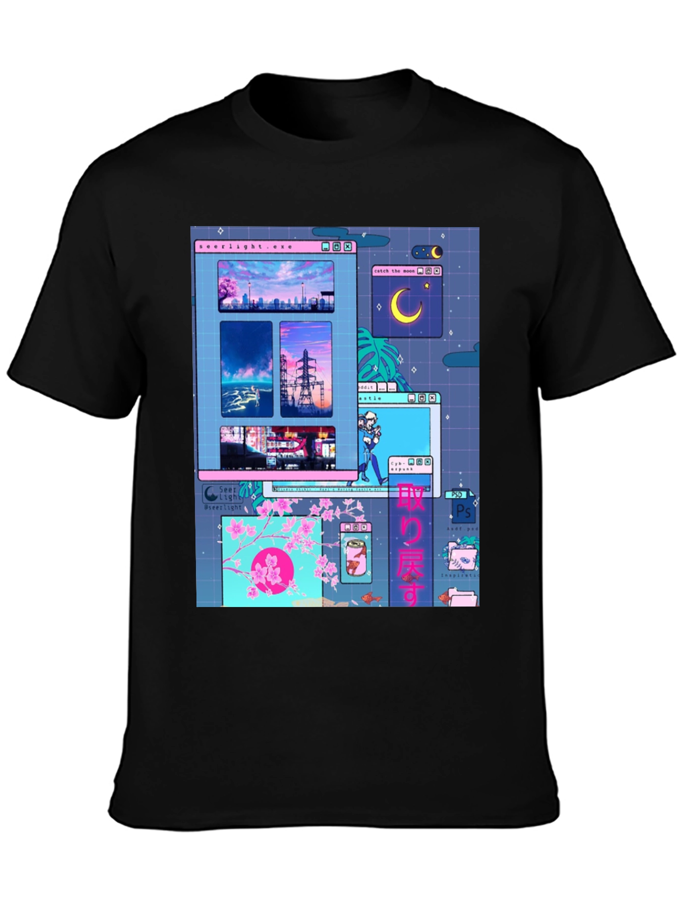 Aesthetic Vaporwave Anime Black T-Shirt
