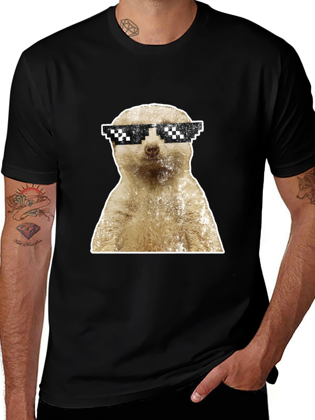 Meerkat Pixel Shades Graphic Tee - Funny Animal Shirt