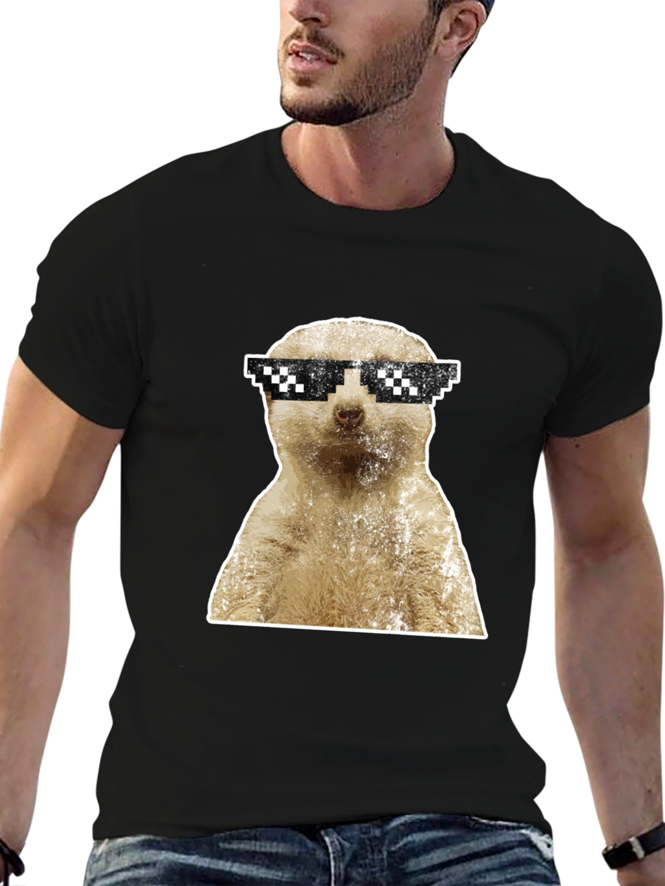 Meerkat Pixel Shades Graphic Tee - Funny Animal Shirt