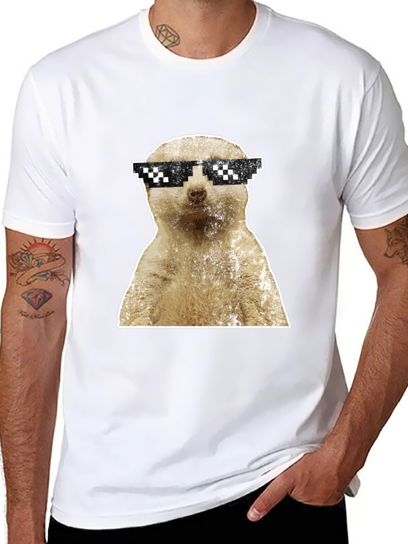 Meerkat Pixel Shades Graphic Tee - Funny Animal Shirt