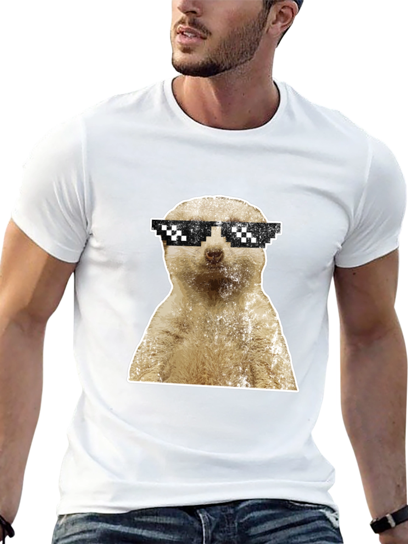 Meerkat Pixel Shades Graphic Tee - Funny Animal Shirt