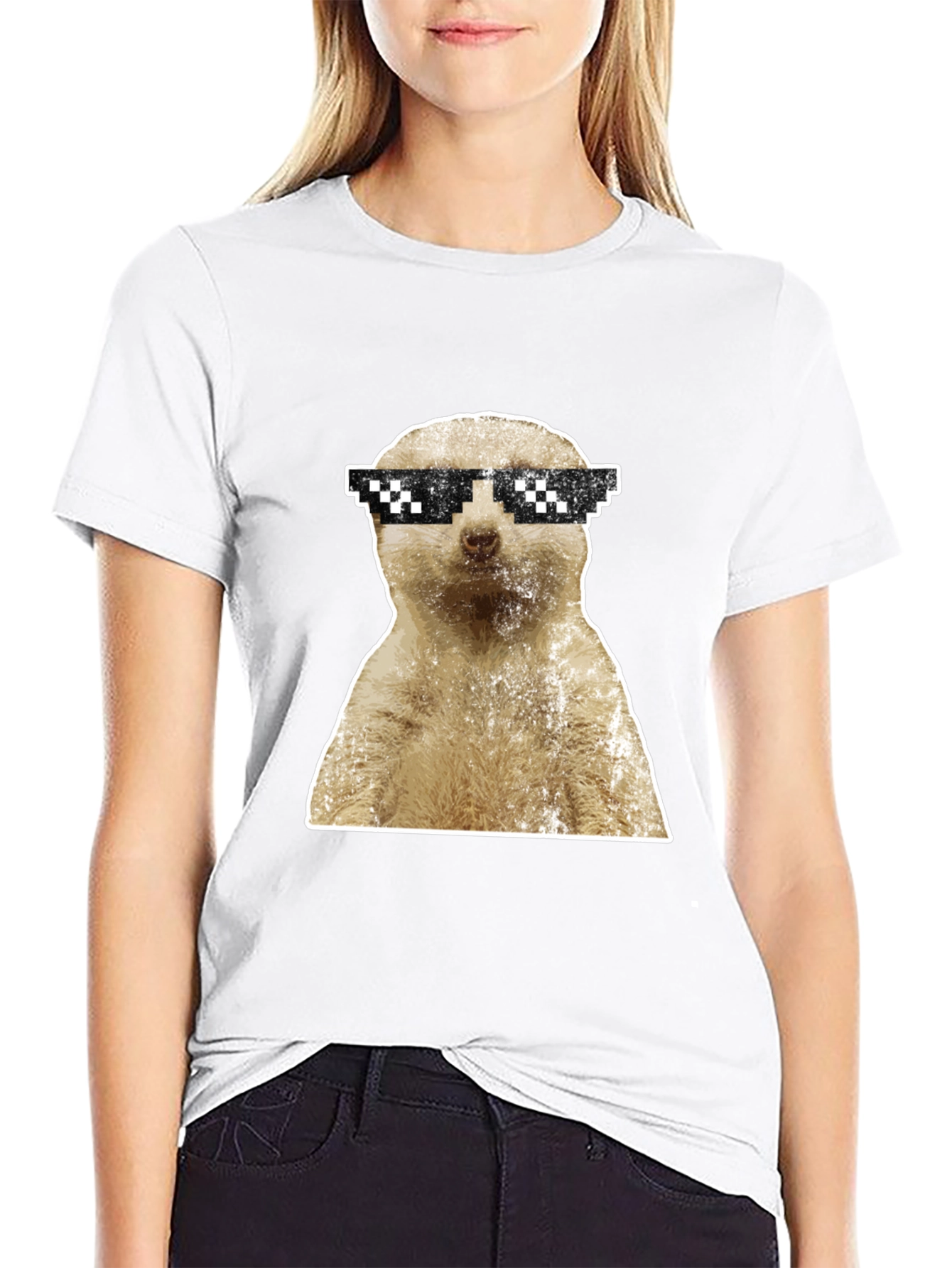 Meerkat Pixel Shades Graphic Tee - Funny Animal Shirt