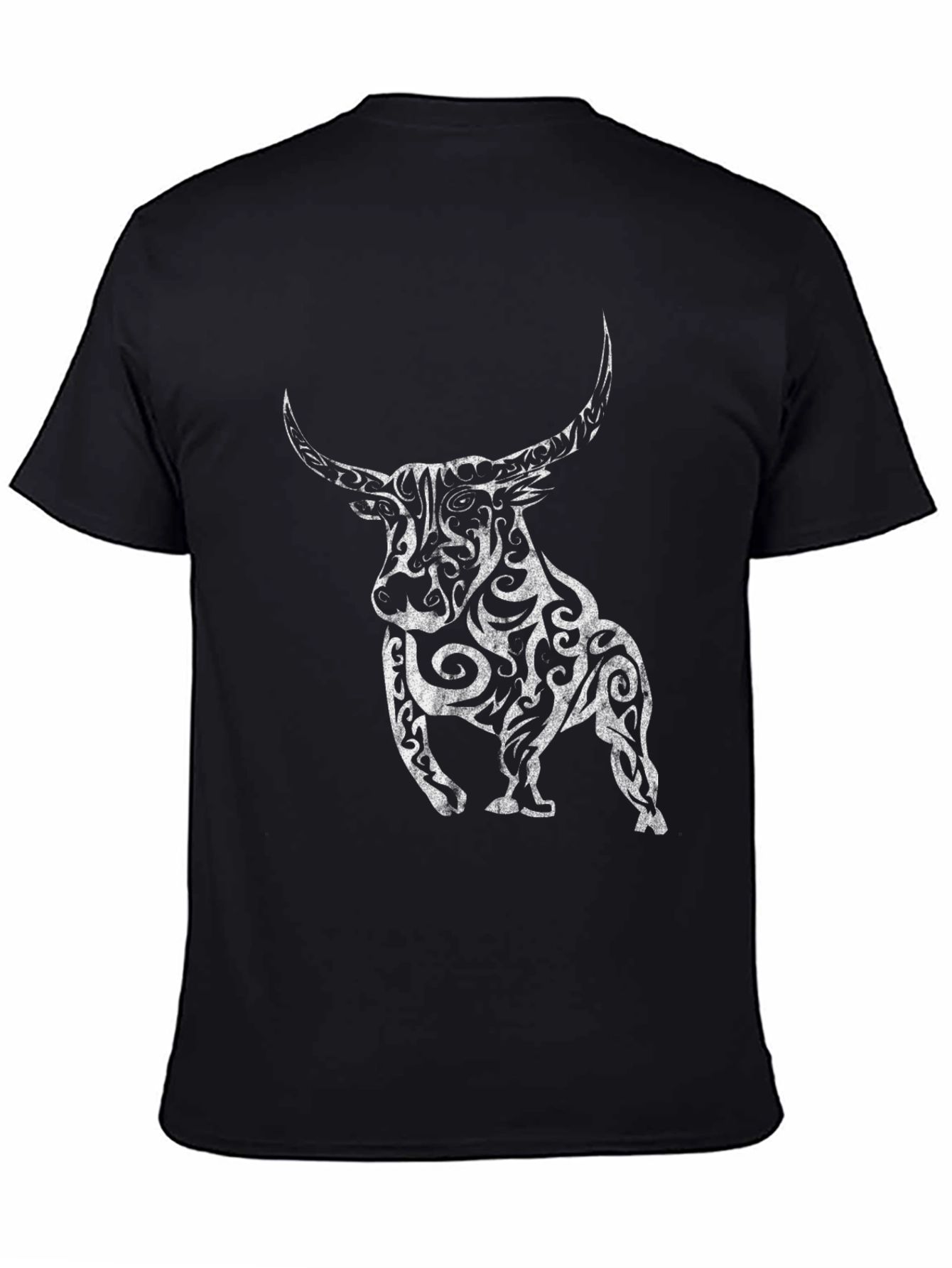 Black T-Shirt with Ornate Bull Graphic