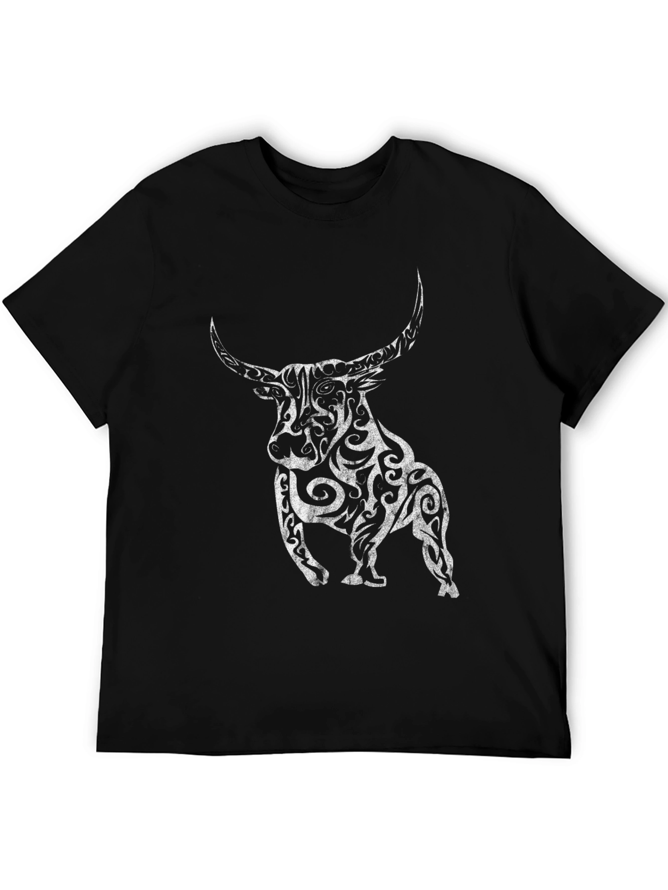 Black T-Shirt with Ornate Bull Graphic