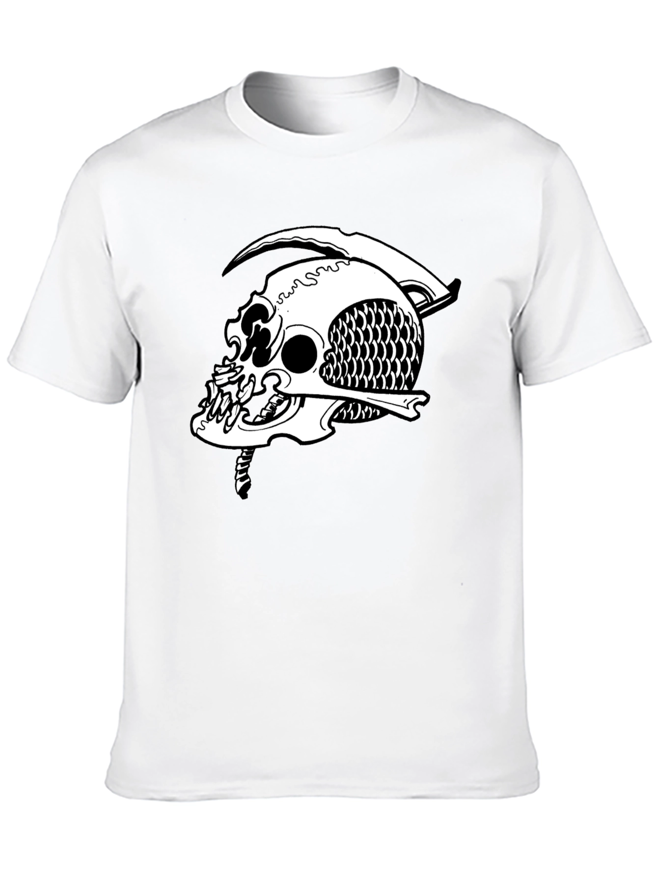 Grim Reaper Skull Graphic Tee - Black Cotton T-Shirt