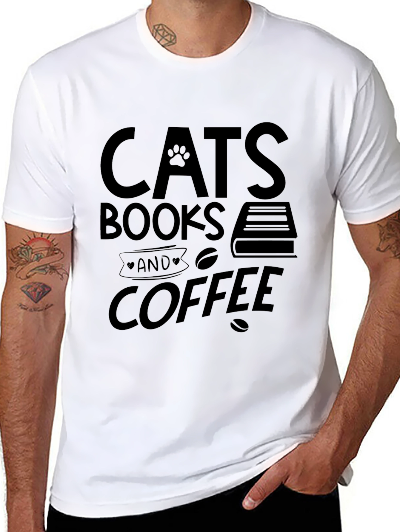Cats Books and Coffee Graphic Tee - Black