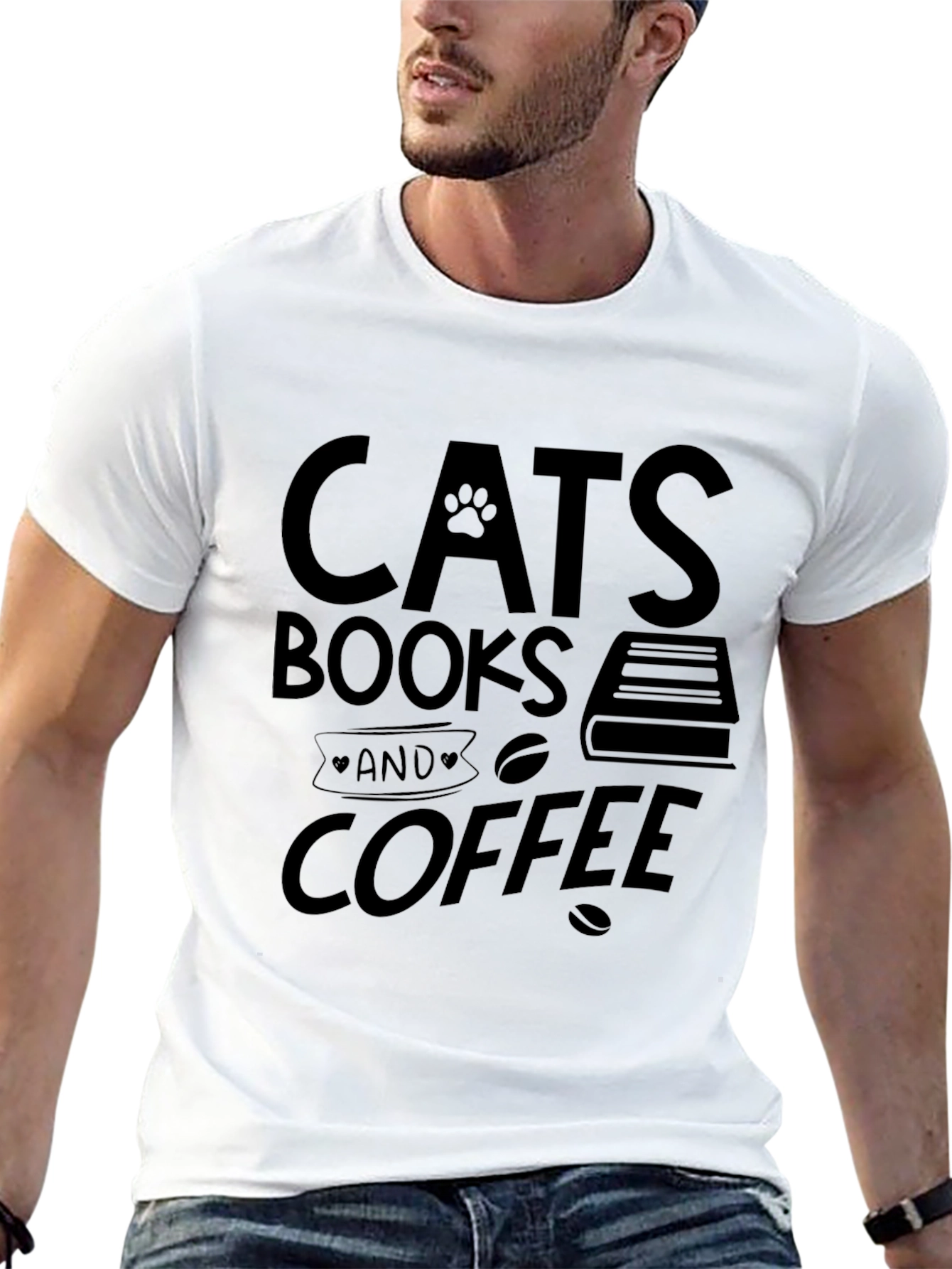 Cats Books and Coffee Graphic Tee - Black