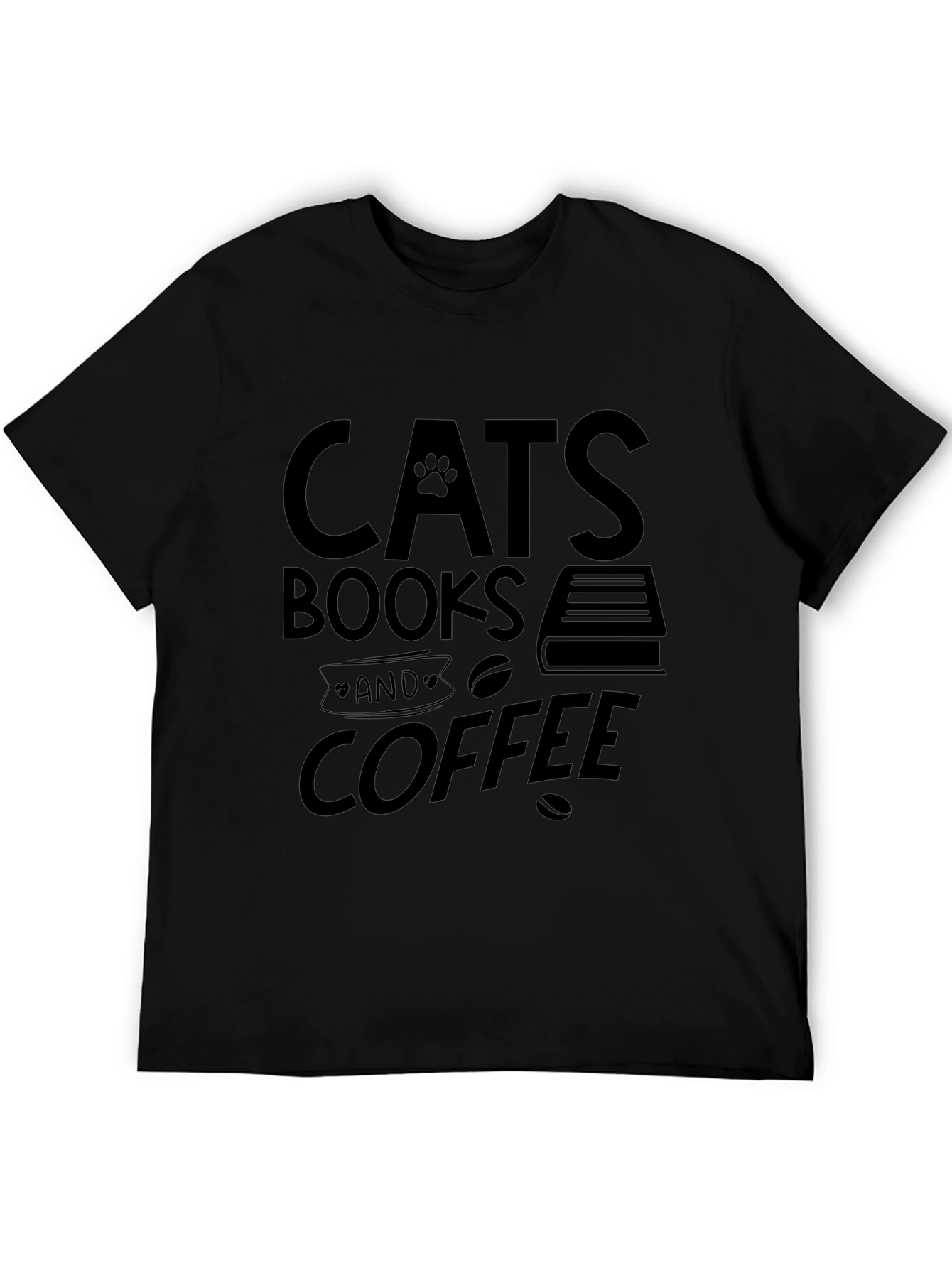Cats Books and Coffee Graphic Tee - Black