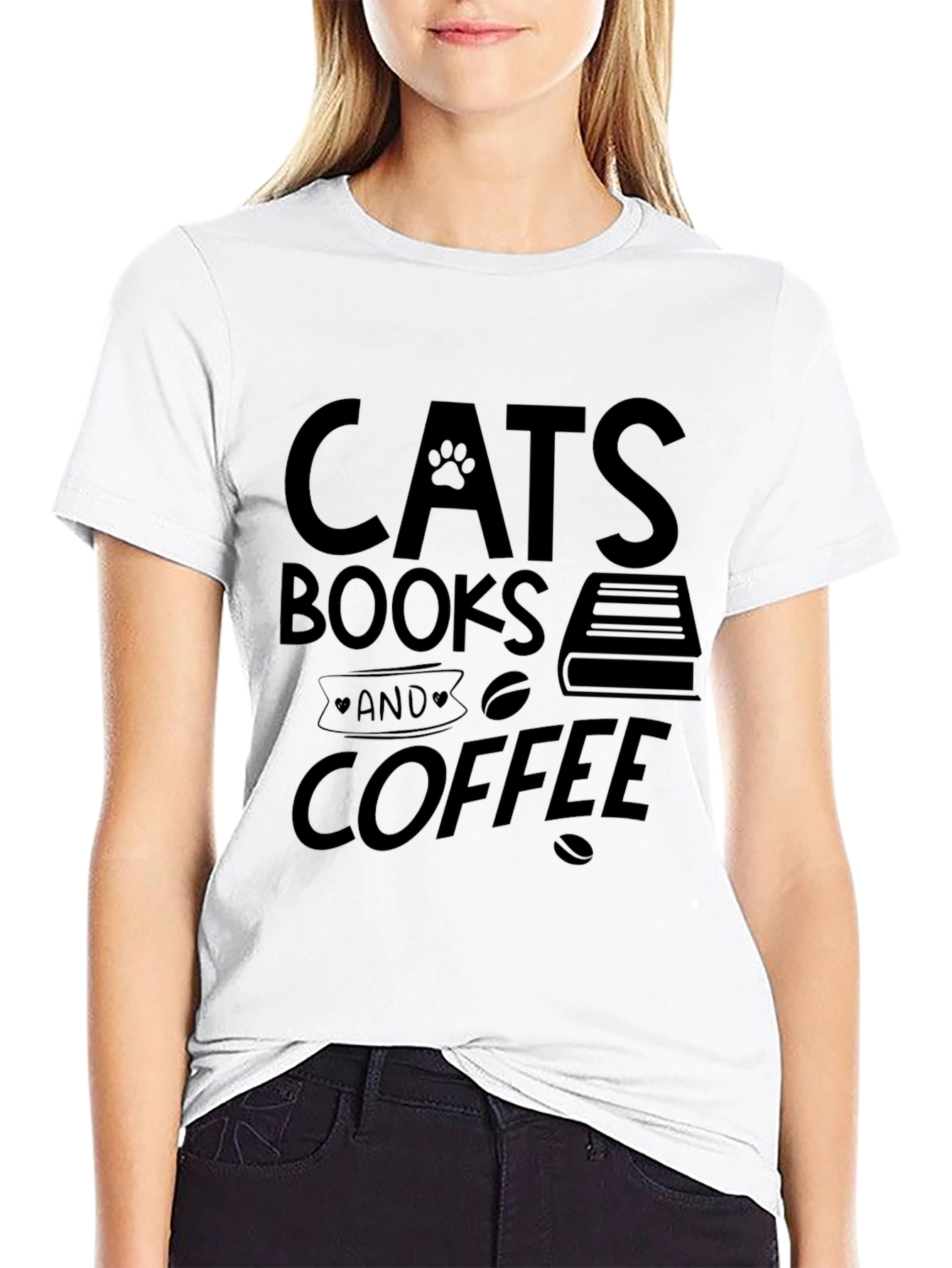 Cats Books and Coffee Graphic Tee - Black