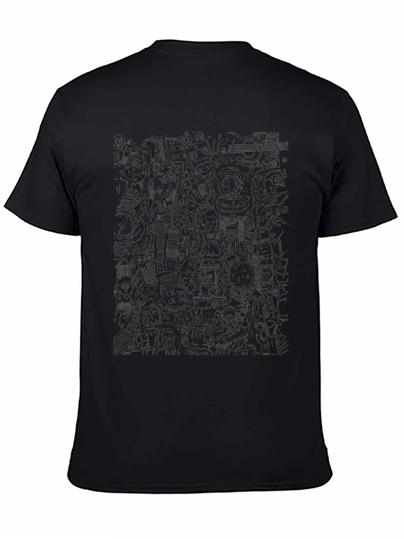 Abstract Doodle Print Black T-Shirt