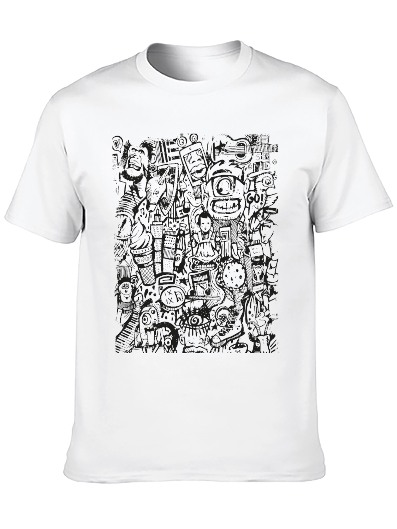 Abstract Doodle Print Black T-Shirt