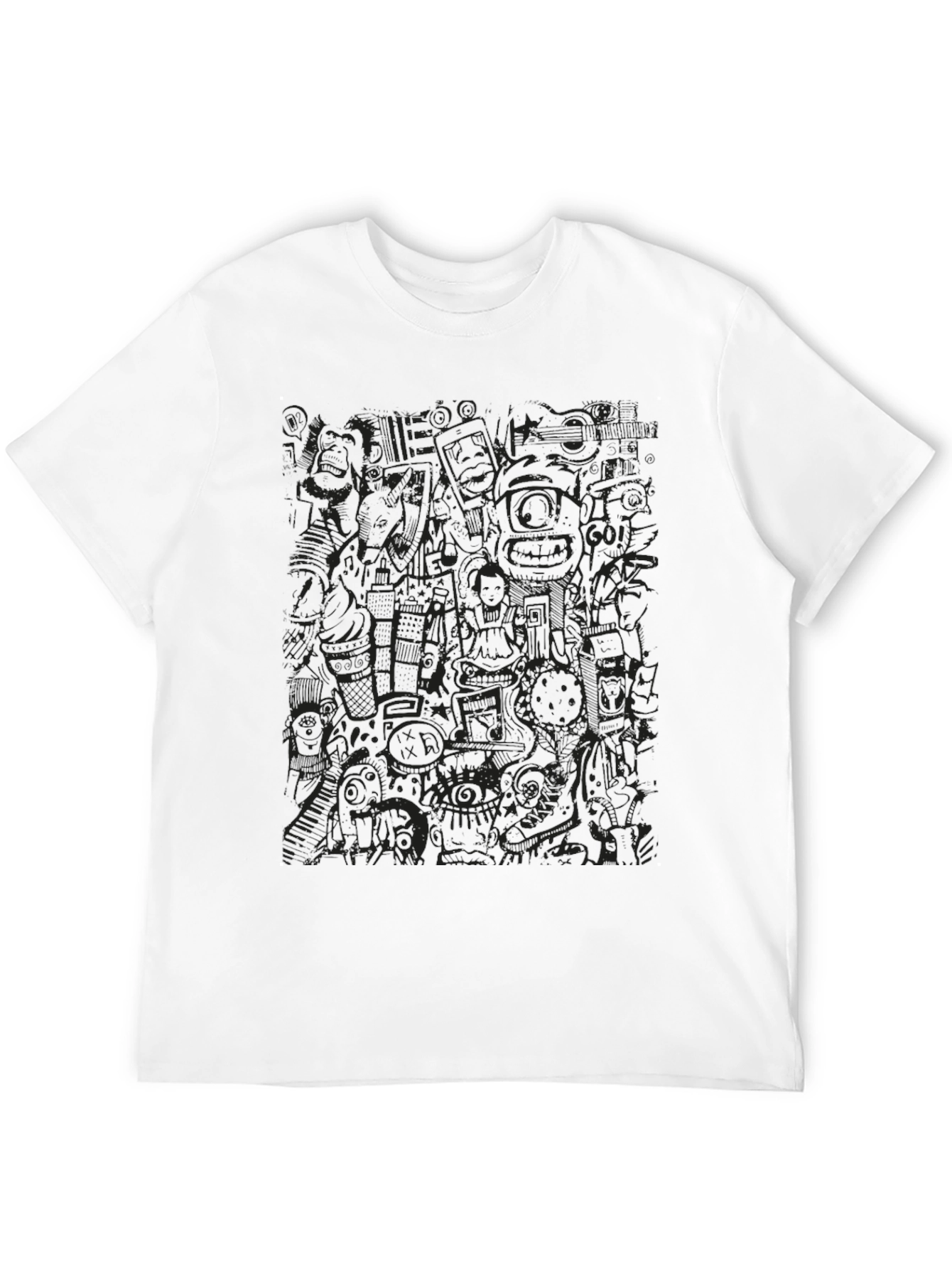 Abstract Doodle Print Black T-Shirt