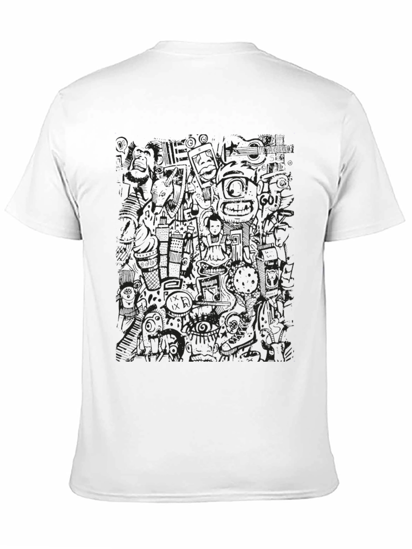 Abstract Doodle Print Black T-Shirt