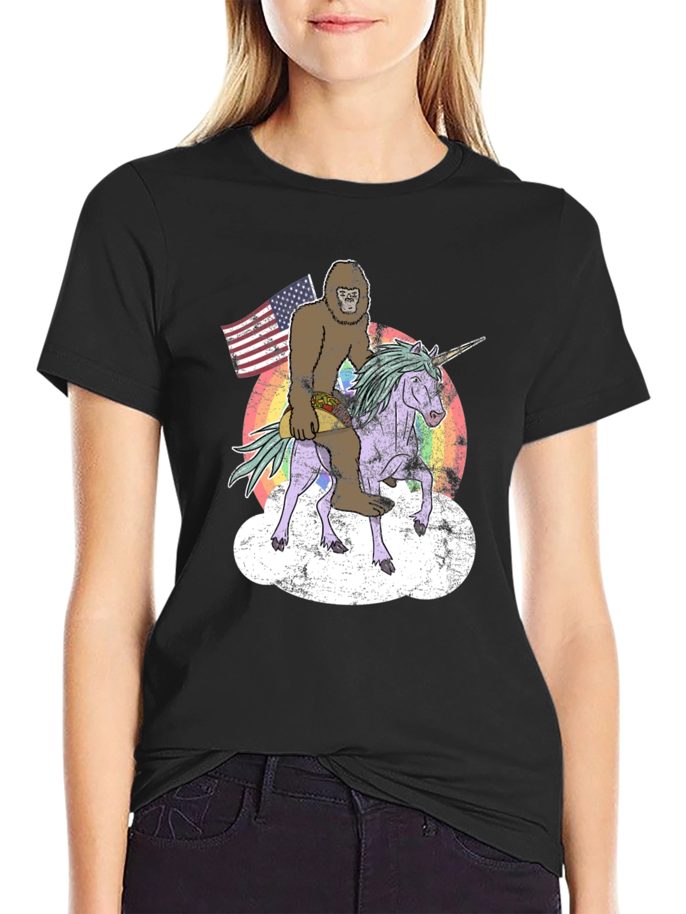 Bigfoot Riding Unicorn Mens Graphic Tee